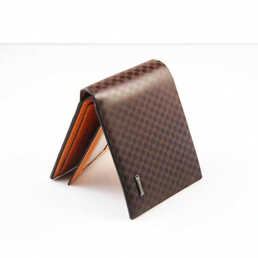 Korean Style Short Casual Men's Wallet, Grid Pattern, Multi-card Slot, Male Purse