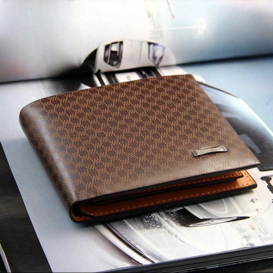 Korean Style Short Casual Men's Wallet, Grid Pattern, Multi-card Slot, Male Purse