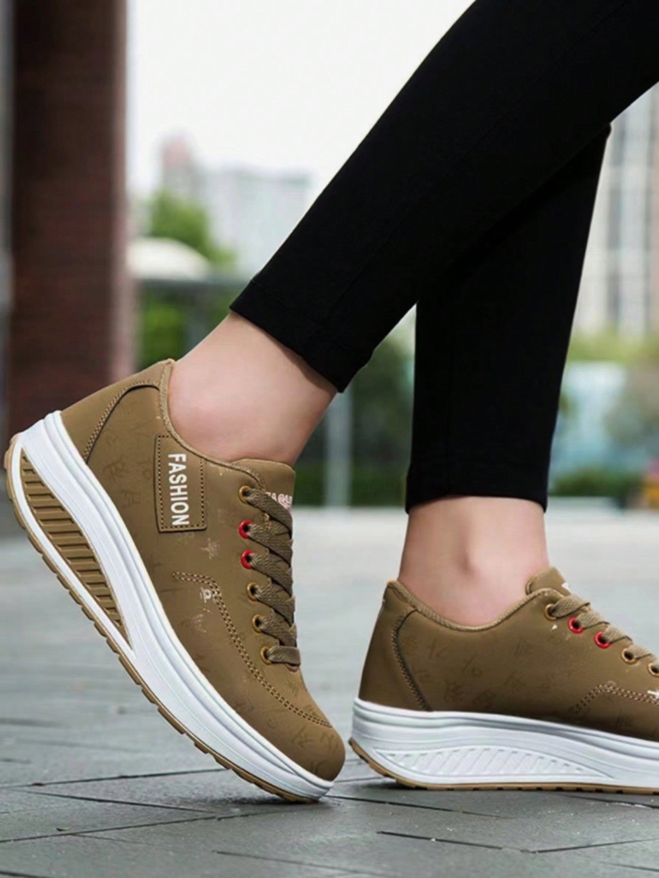 Women Letter Graphic Rocking Shoes, Lace Up Front Sporty Sneakers