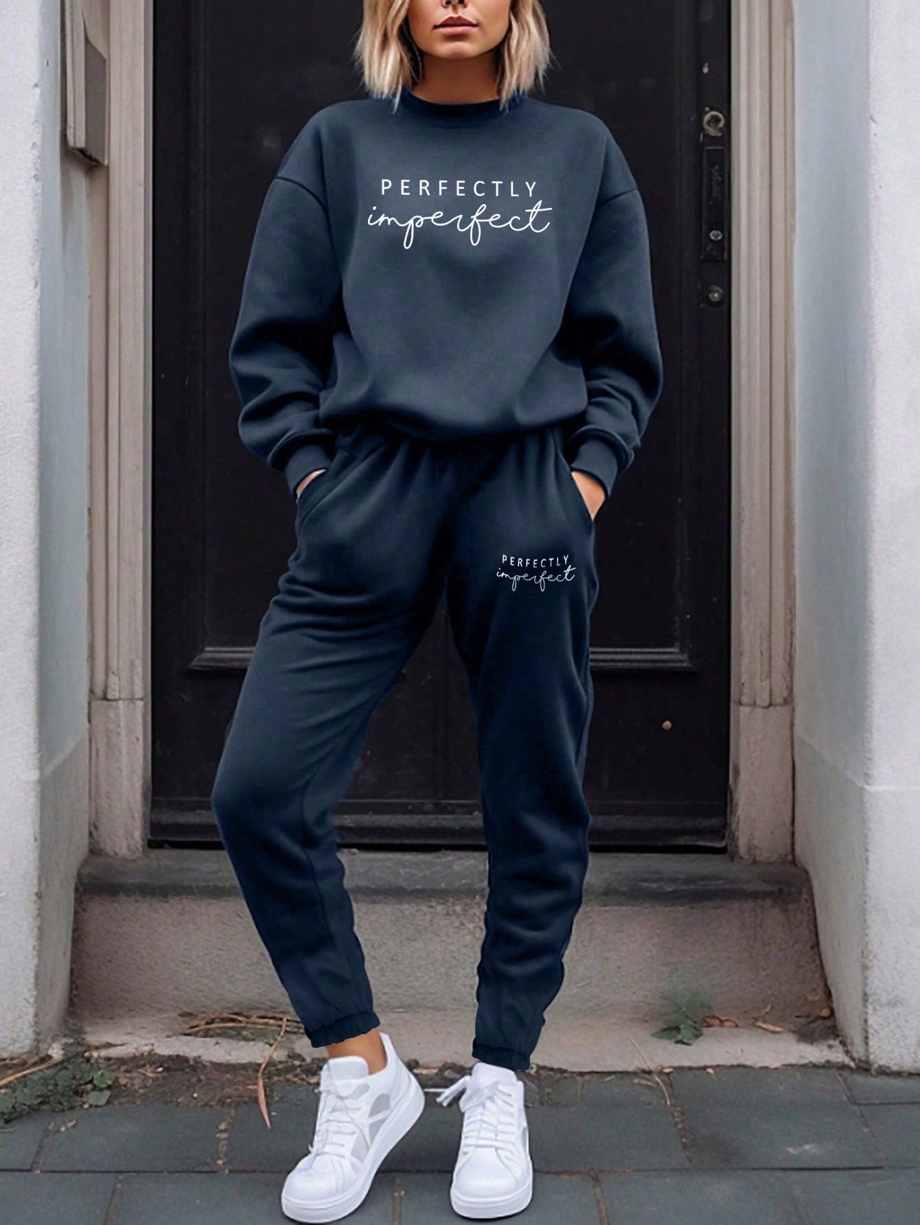 Letter Graphic Drop Shoulder Sweatshirt & Sweatpants