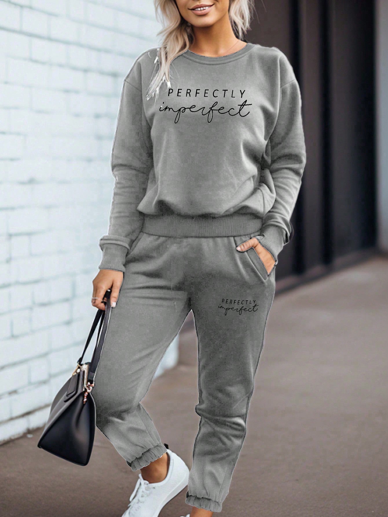 Letter Graphic Drop Shoulder Sweatshirt & Sweatpants