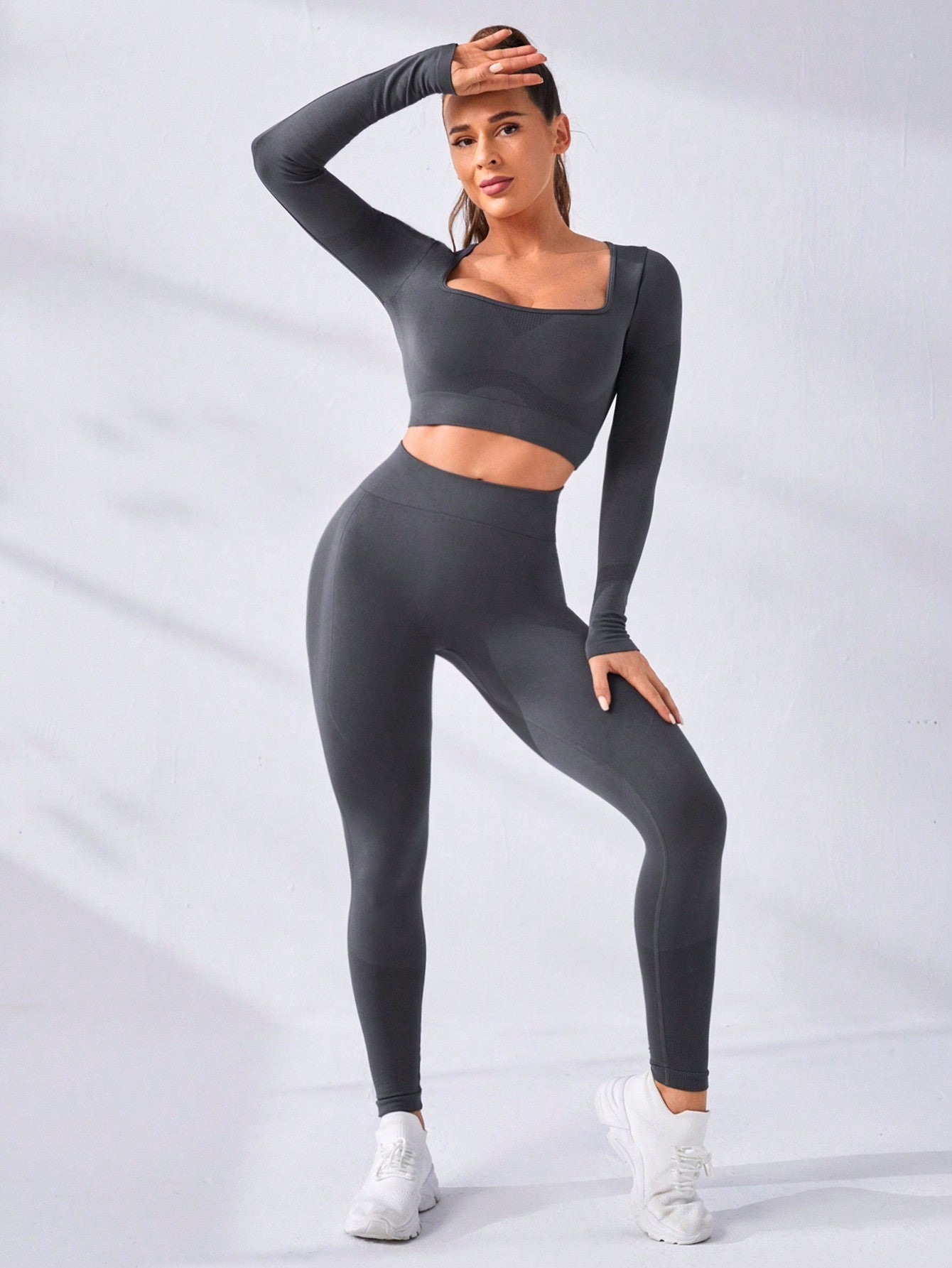 Women'S Crop Long Sleeve Top And Leggings Sports Set