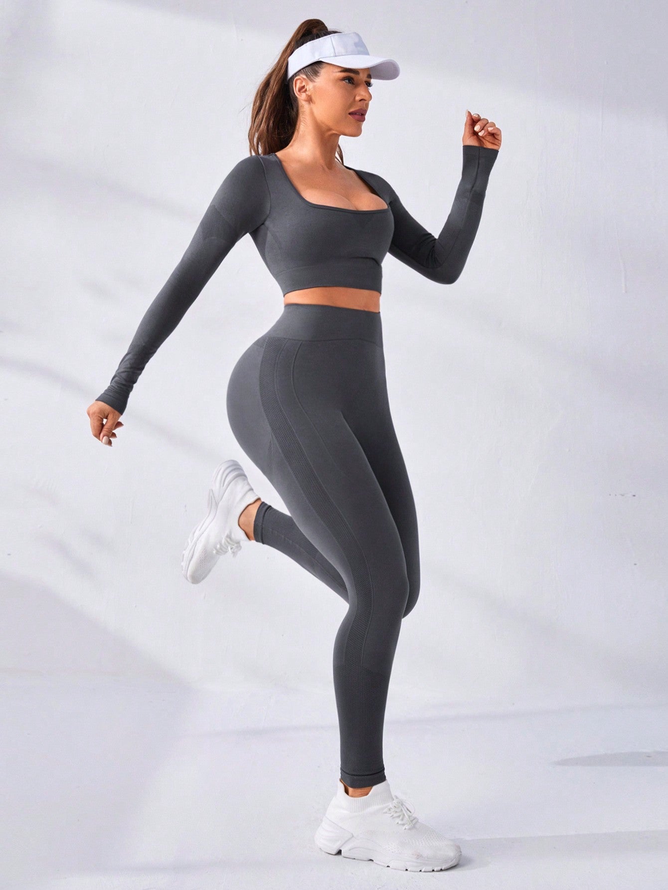 Women'S Crop Long Sleeve Top And Leggings Sports Set