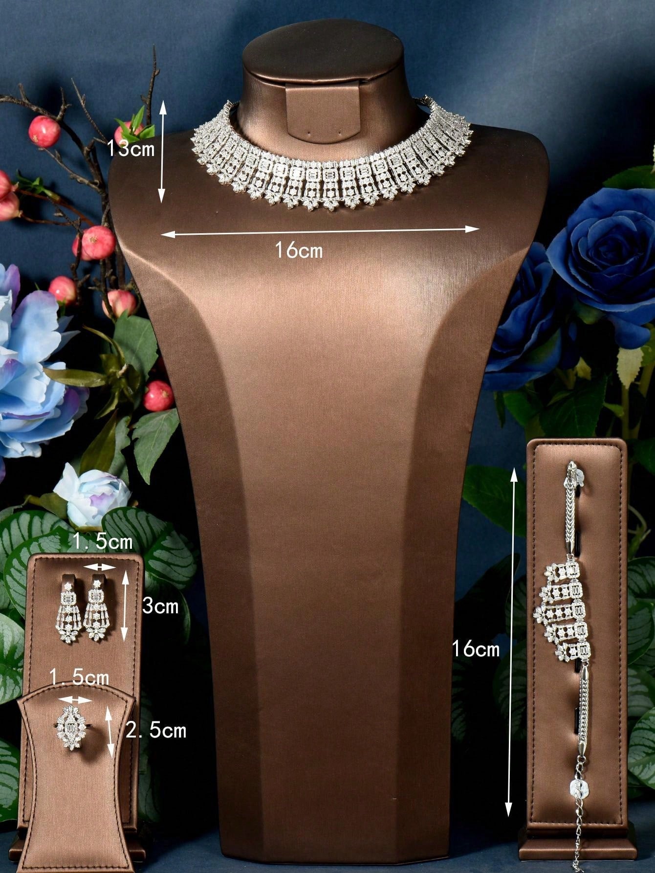 1pc Delicate Cubic Zirconia Flower Decor Jewelry Set Suitable For Women To Wear On Date