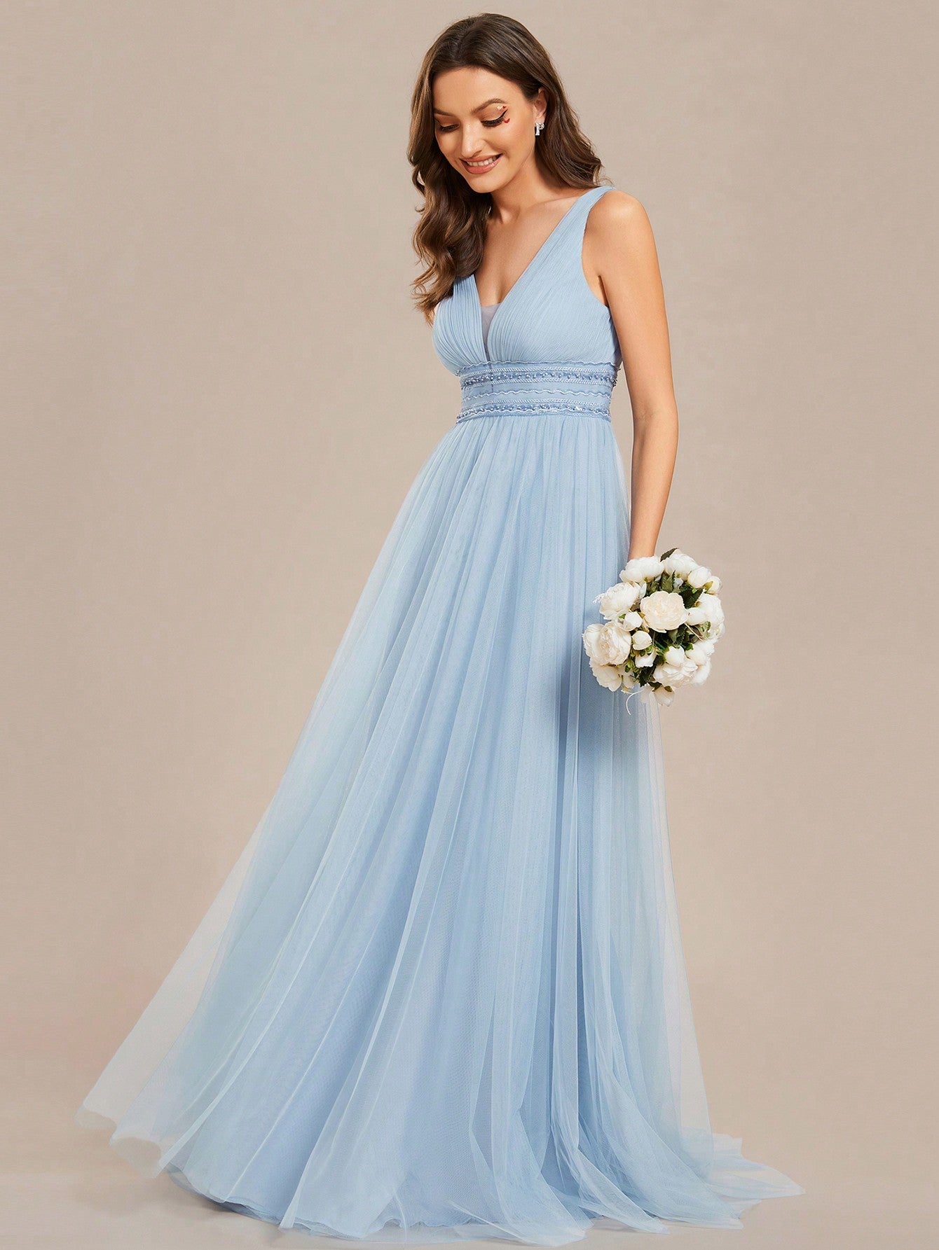 EVER-PRETTY Frill Trim Maxi Mesh Wedding Dress