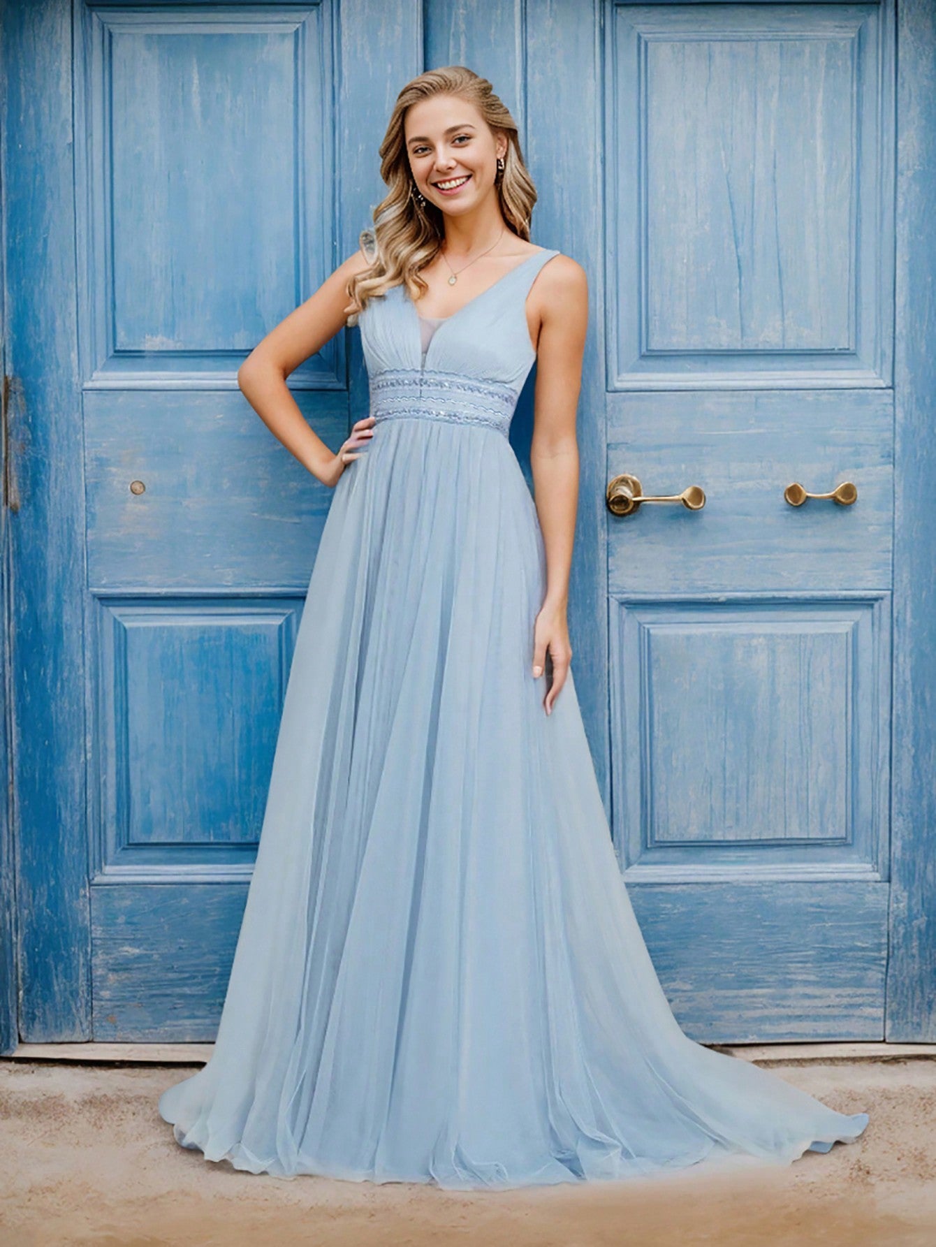 EVER-PRETTY Frill Trim Maxi Mesh Wedding Dress