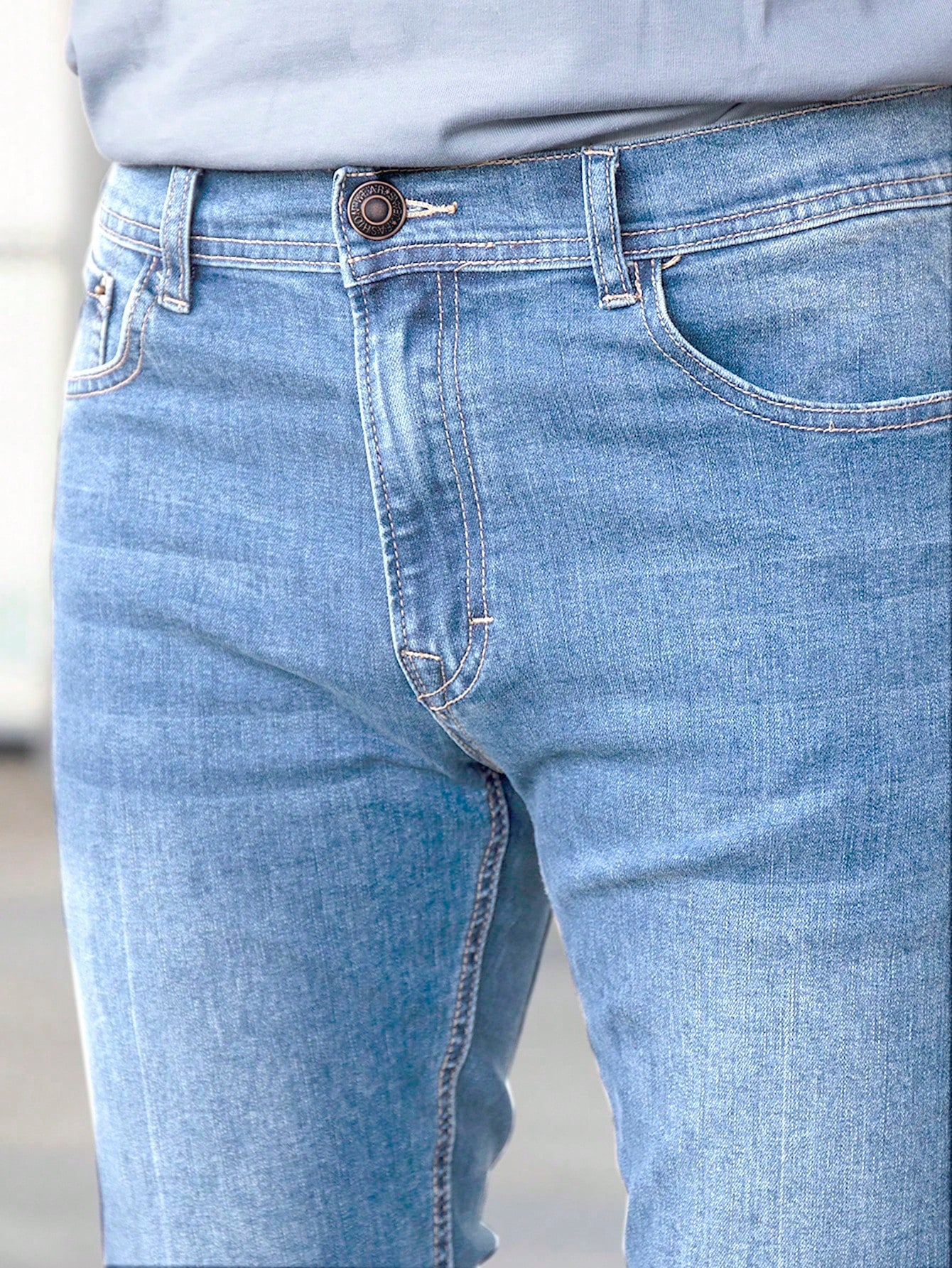 Men Slant Pocket Bleach Wash Jeans