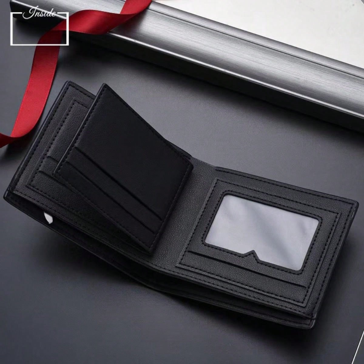 1pc Men's Black Thin Grid Patterned Alloy Logo Minimalist Retro Personality Multifunctional Card Holder For Daily Use