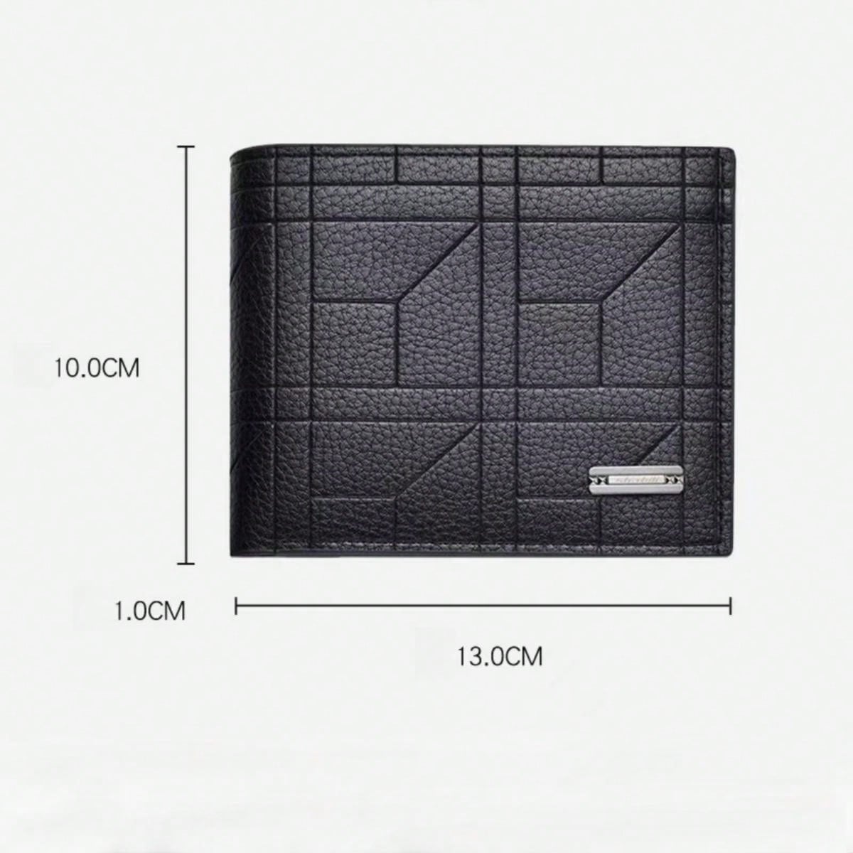 1pc Men's Black Thin Grid Patterned Alloy Logo Minimalist Retro Personality Multifunctional Card Holder For Daily Use