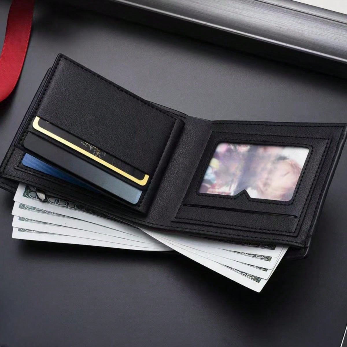 1pc Men's Black Thin Grid Patterned Alloy Logo Minimalist Retro Personality Multifunctional Card Holder For Daily Use