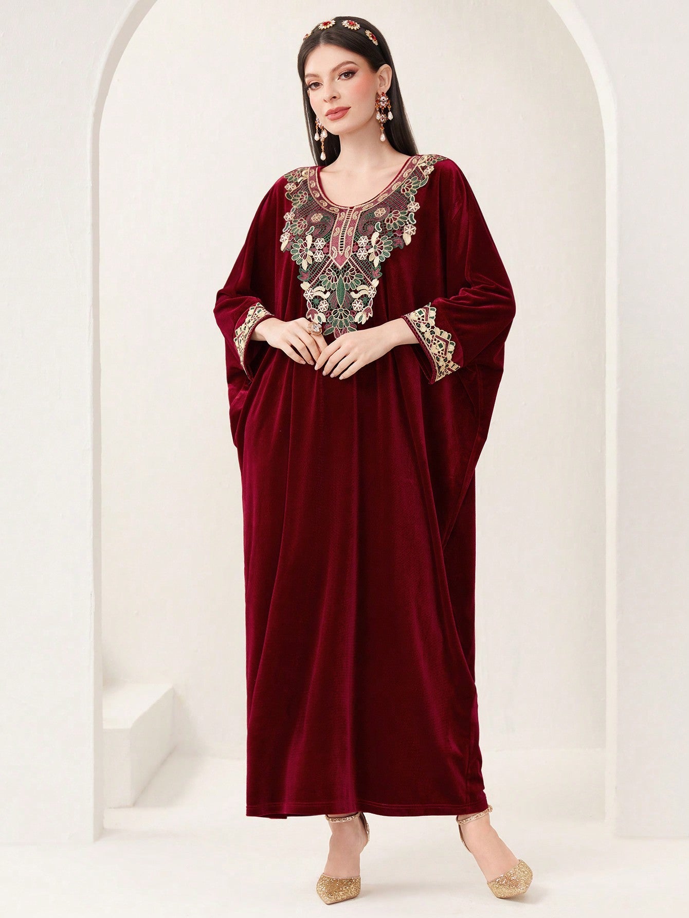 Najma Flower And Lace Spliced Long Sleeve Dress