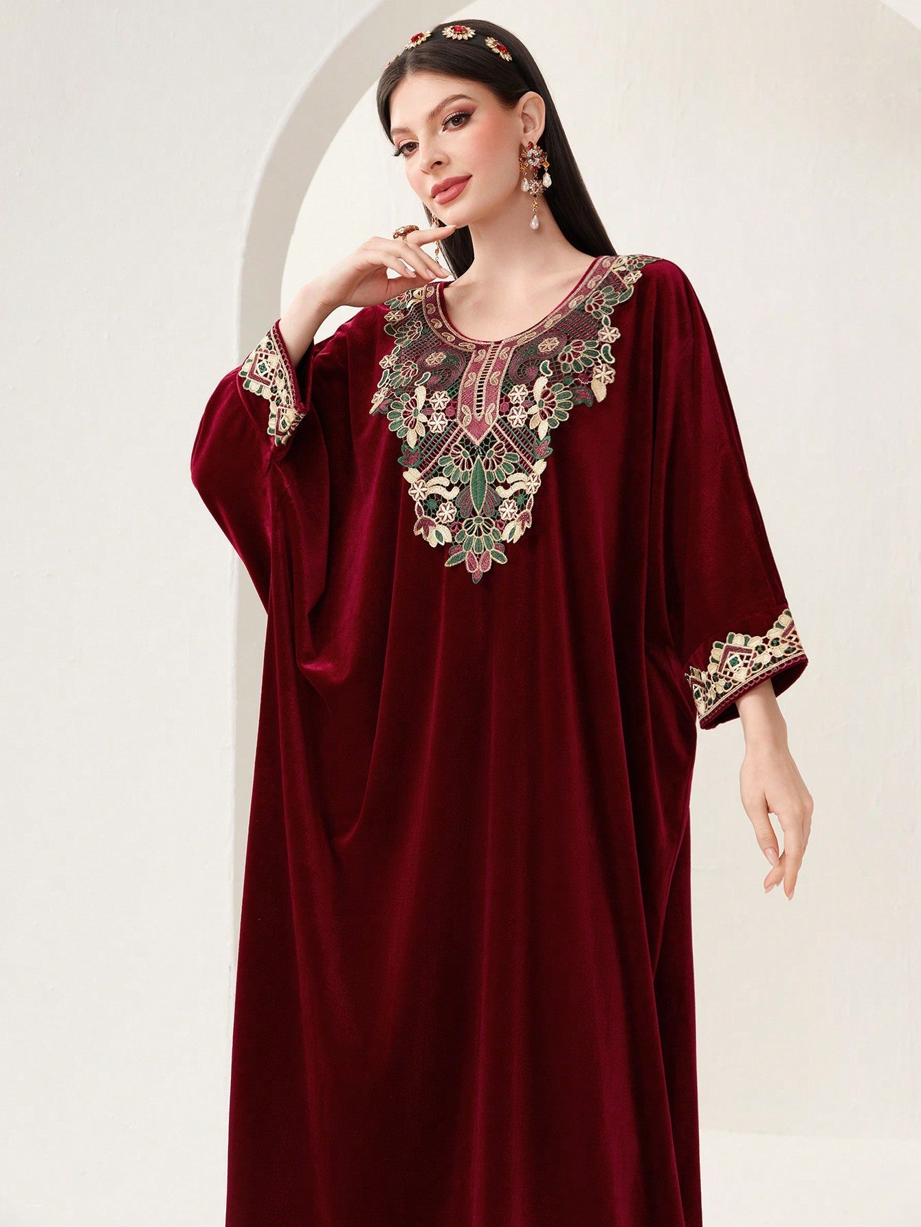 Najma Flower And Lace Spliced Long Sleeve Dress