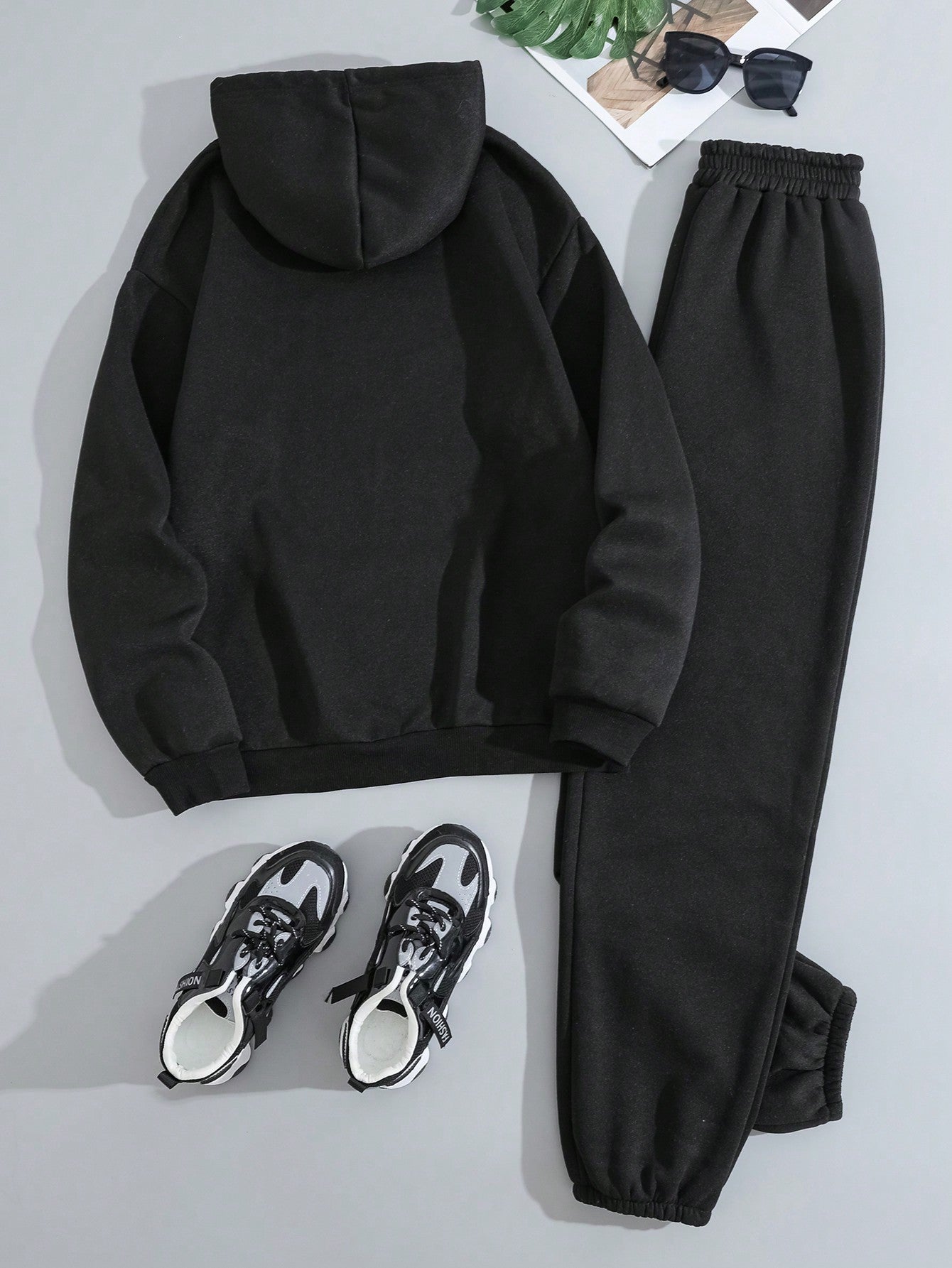 2pcs/Set Solid Color Long Sleeve Hoodie And Sport Pants