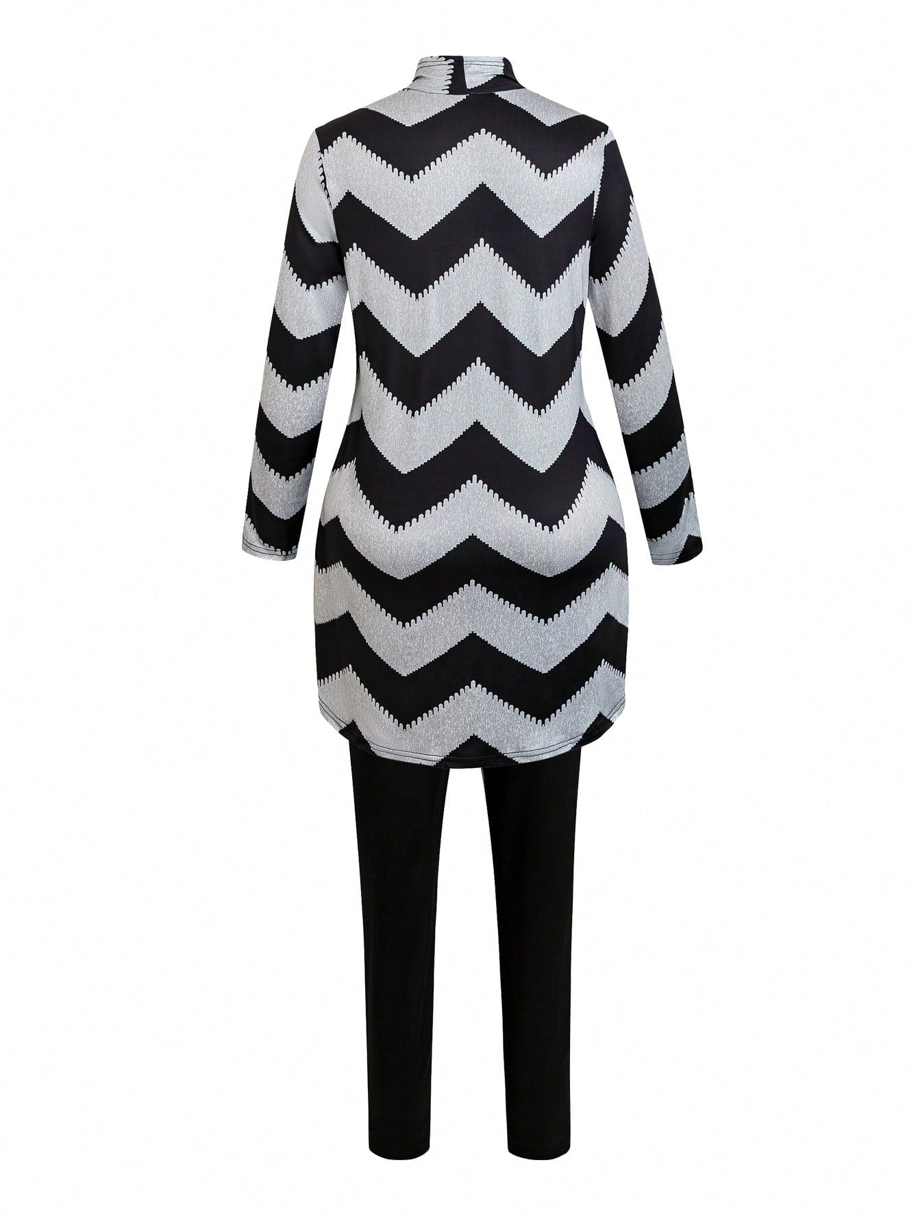 LUNE Plus Chevron Print Open Front Coat & Pants