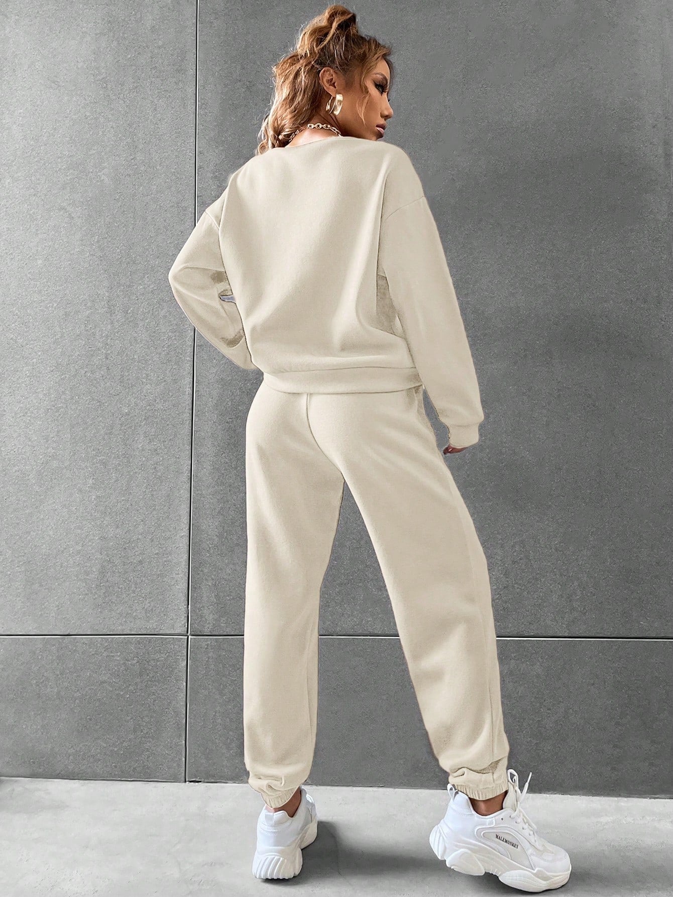 Solid Drop Shoulder Sweatshirt & Sweatpants