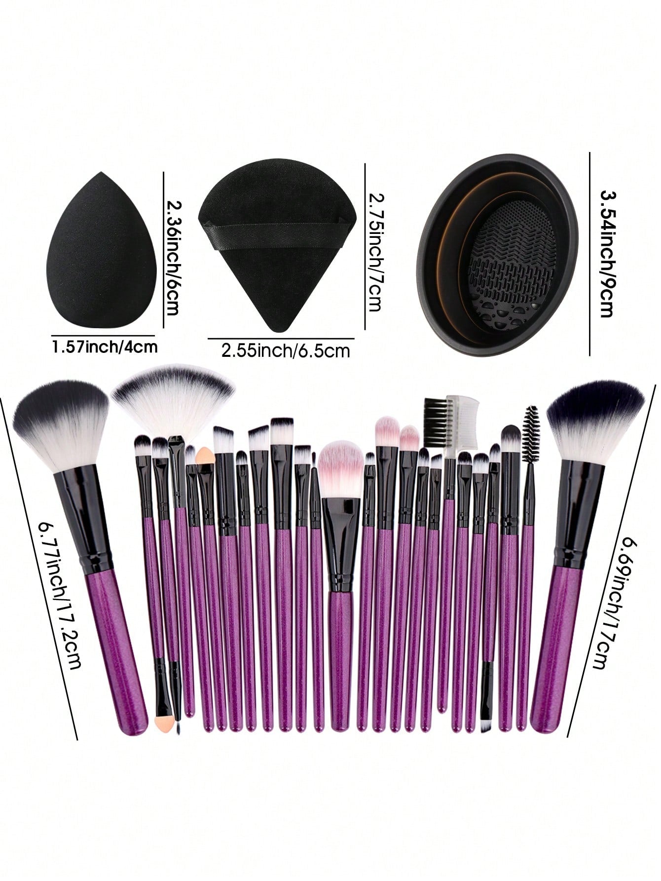 6PCS Makeup Puff Set+1PCS Makeup brush cleaning bowl+25PCS makeup brush sets Premium Synthetic hair  Eyeshadow Blending brush sets cosmetics tools for face and eyes