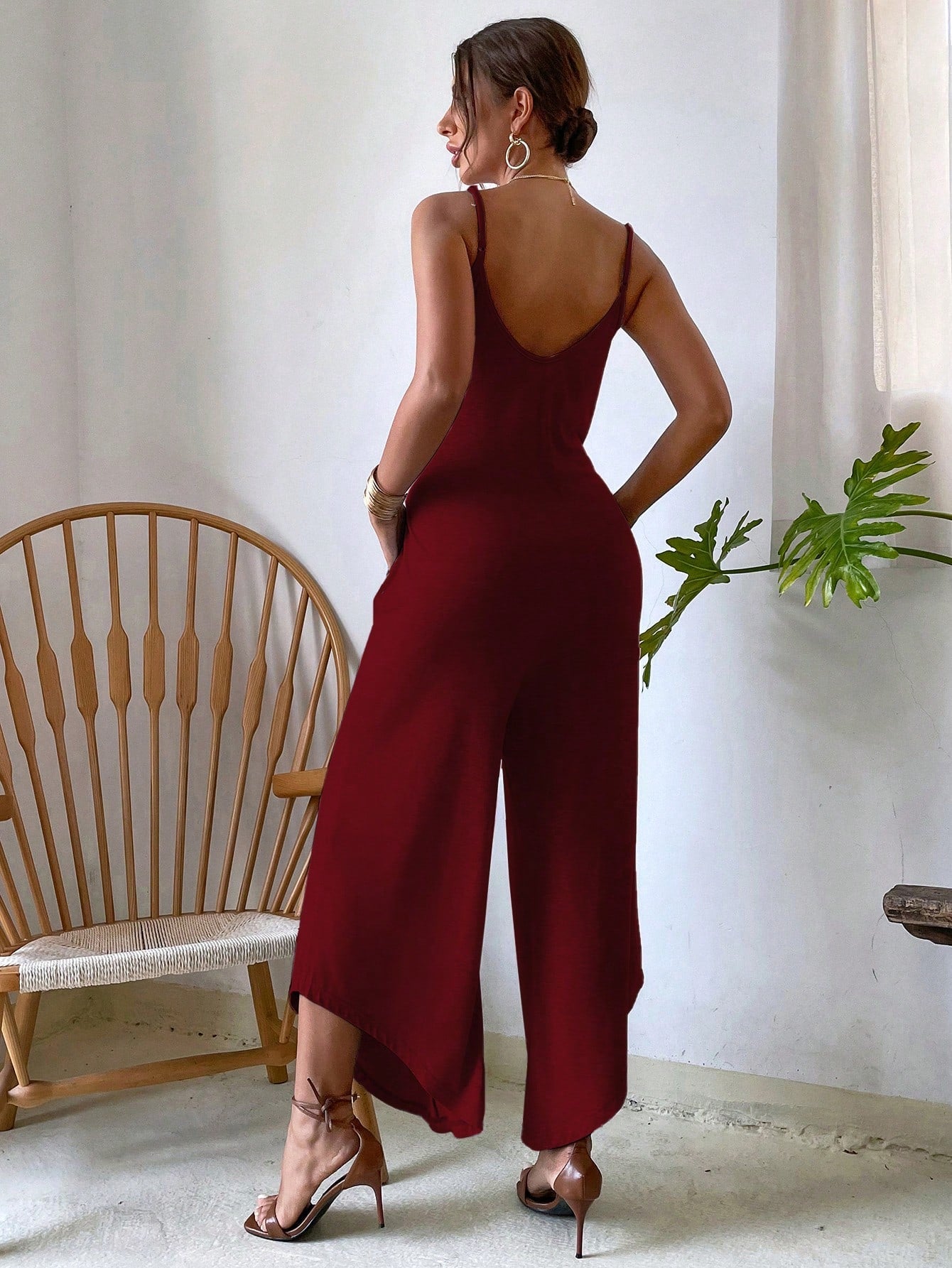 VCAY Solid Wide Leg Cami Jumpsuit