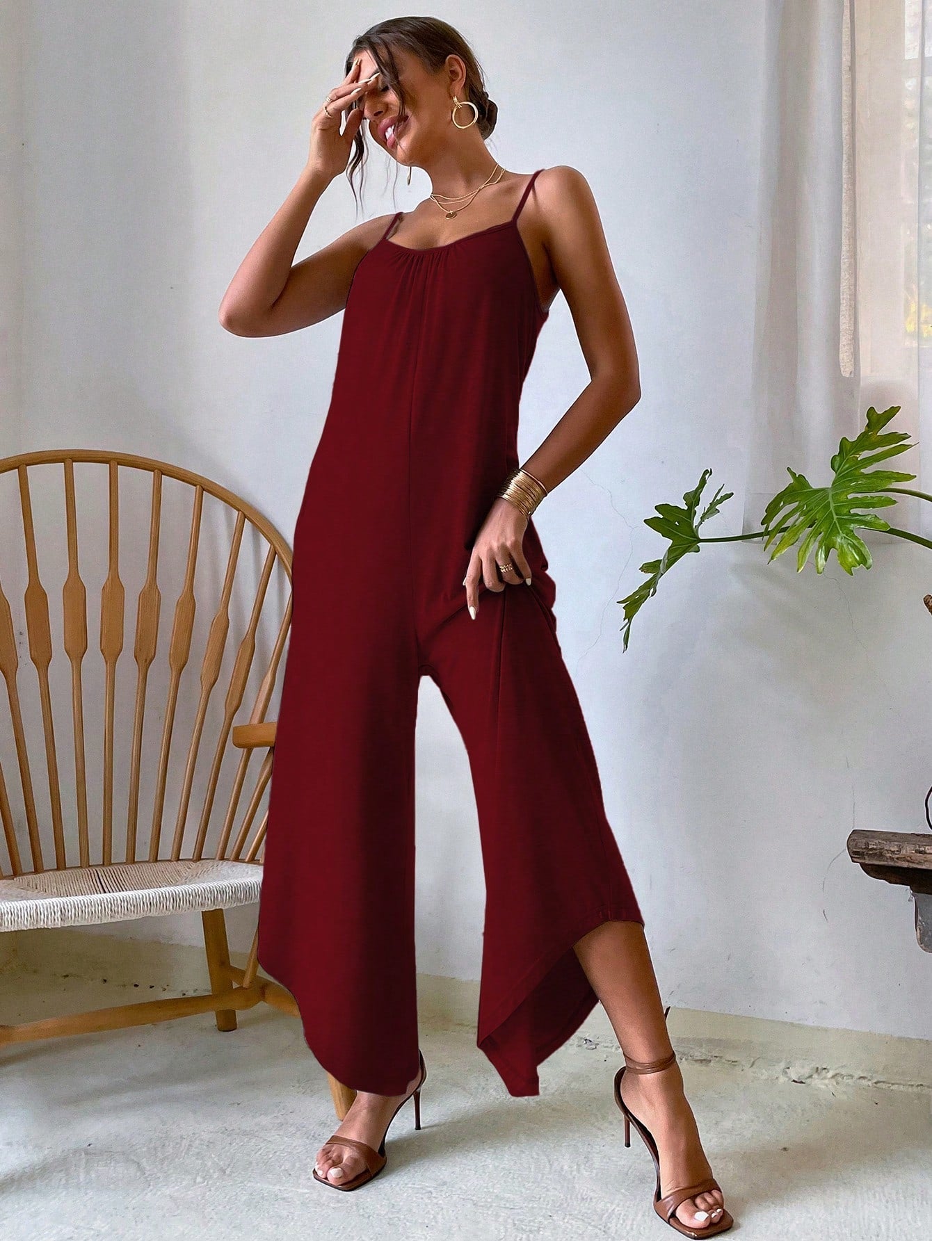 VCAY Solid Wide Leg Cami Jumpsuit