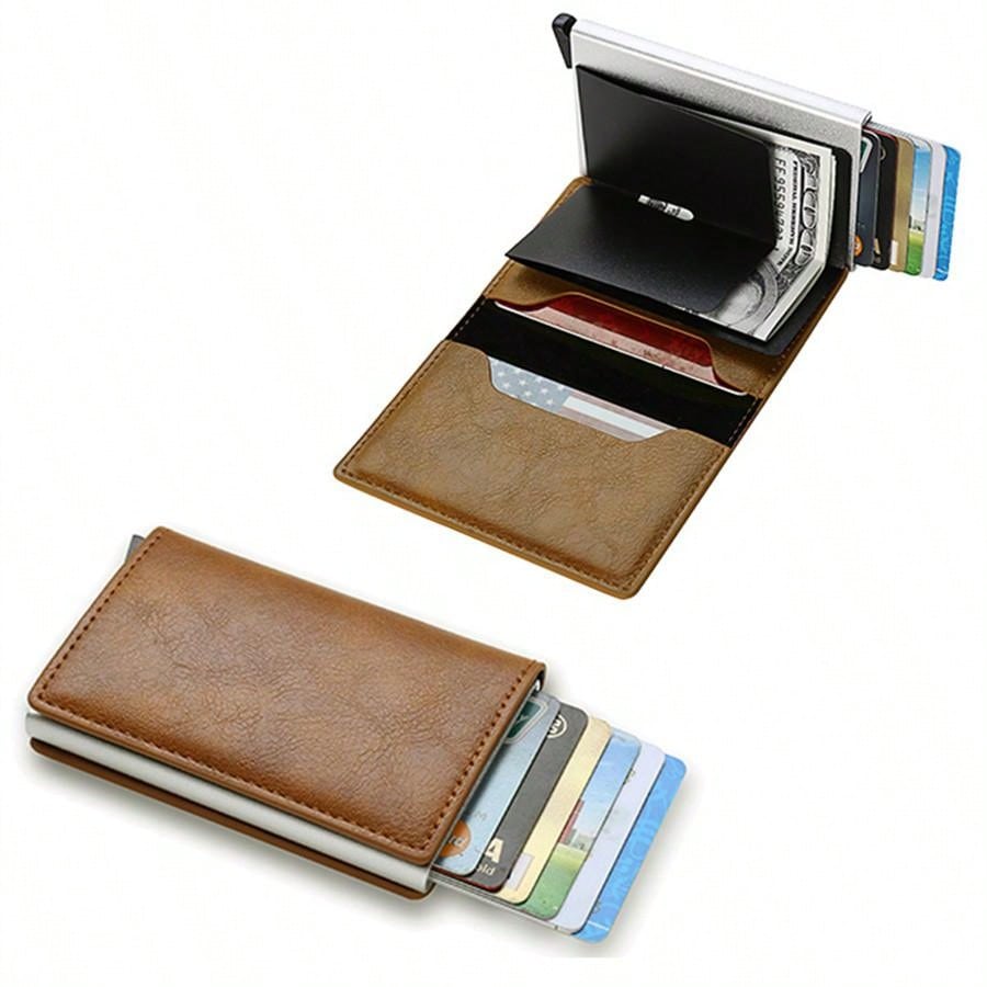 Minimalist Men's Ultra-thin Metal Wallet With Pop-up Credit Card Holder And Detachable Money Clip