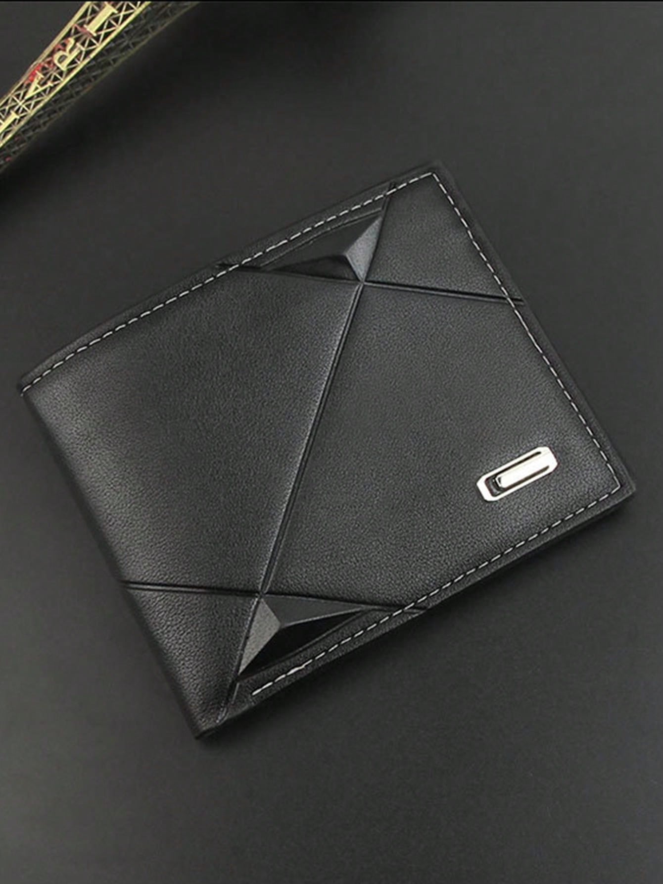 1pc Men's High-end Ultra-thin Black Leather Wallet With Multiple Card Slots And Inner Zipper Compartment