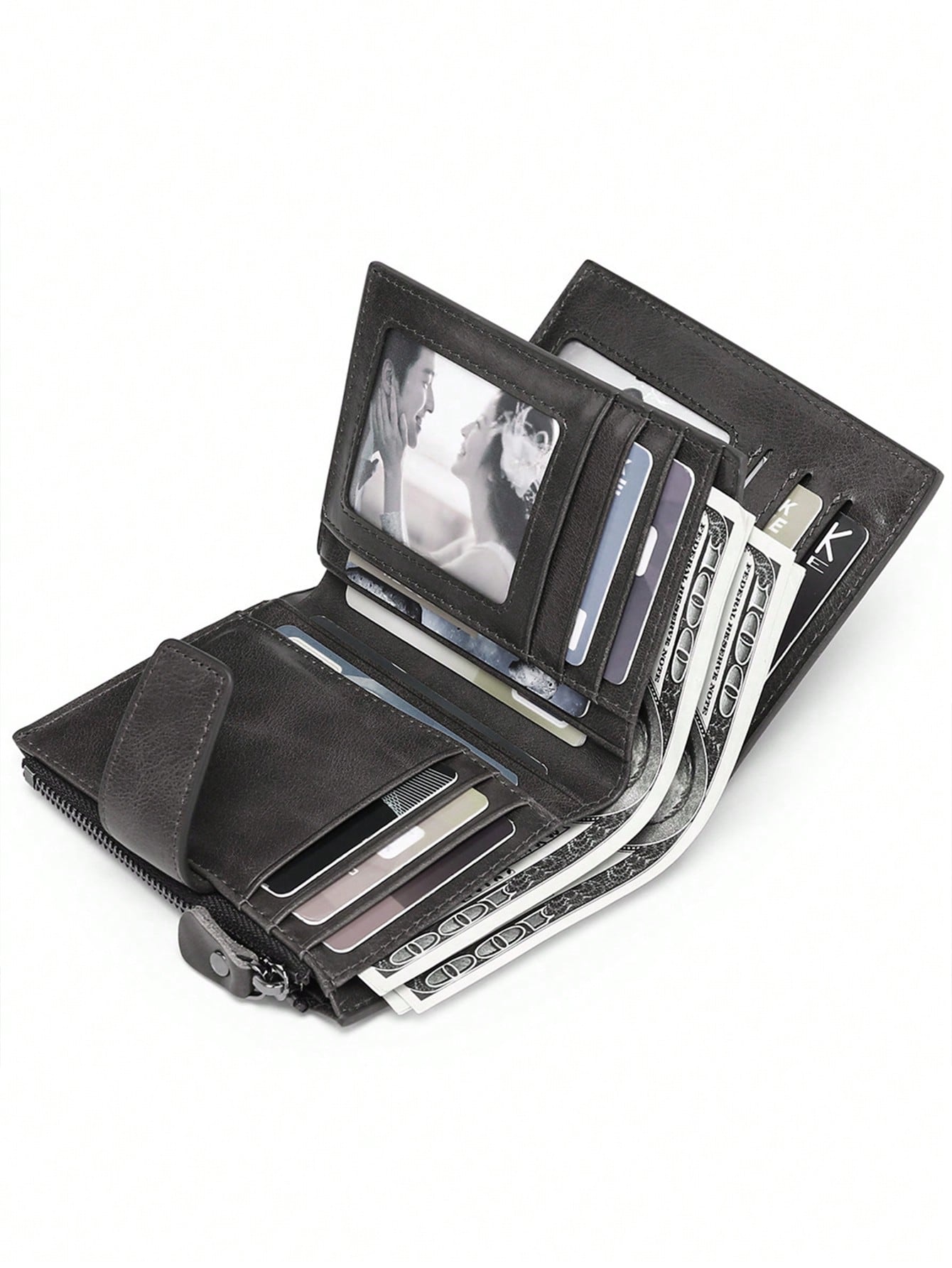 1 Men's Personalized Trendy Business Vertical Style Multi-card Slot Inner Zipper Multifunctional Brown Wallet