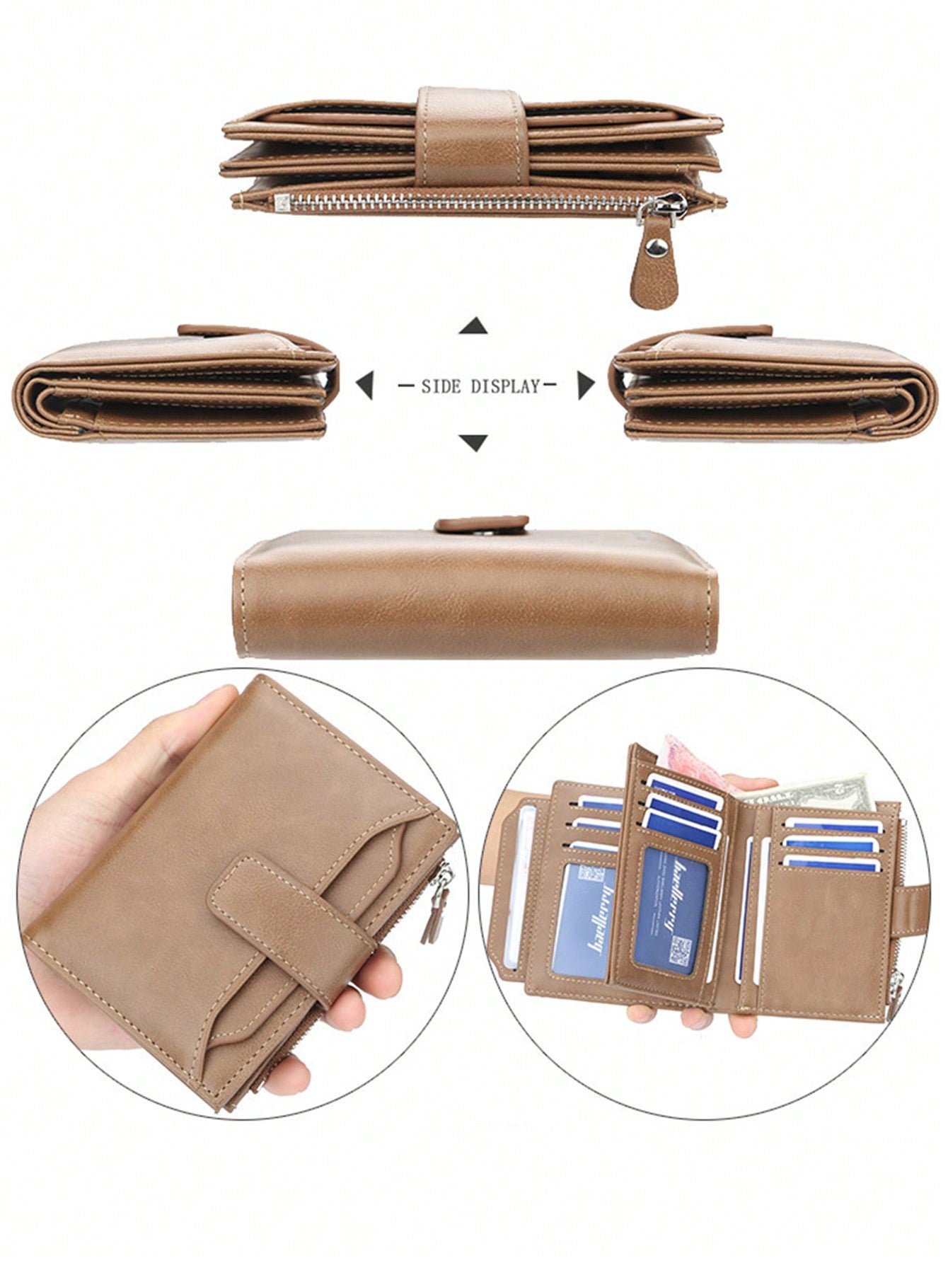 1 Men's Personalized Trendy Business Vertical Style Multi-card Slot Inner Zipper Multifunctional Brown Wallet