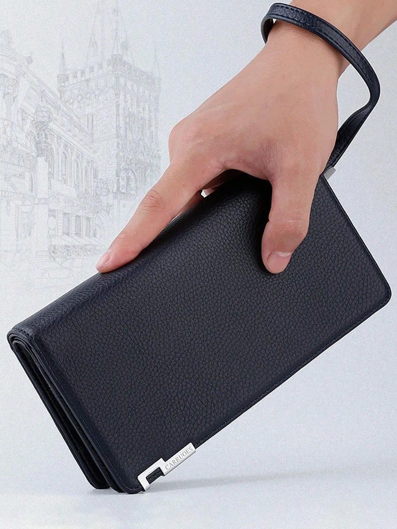 1pc Men's Stylish Business Long Multi-card Zipper Closure Clutch Black Wallet