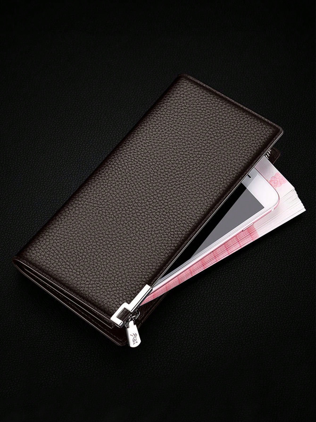 1pc Men's Stylish Business Long Multi-card Zipper Closure Clutch Black Wallet