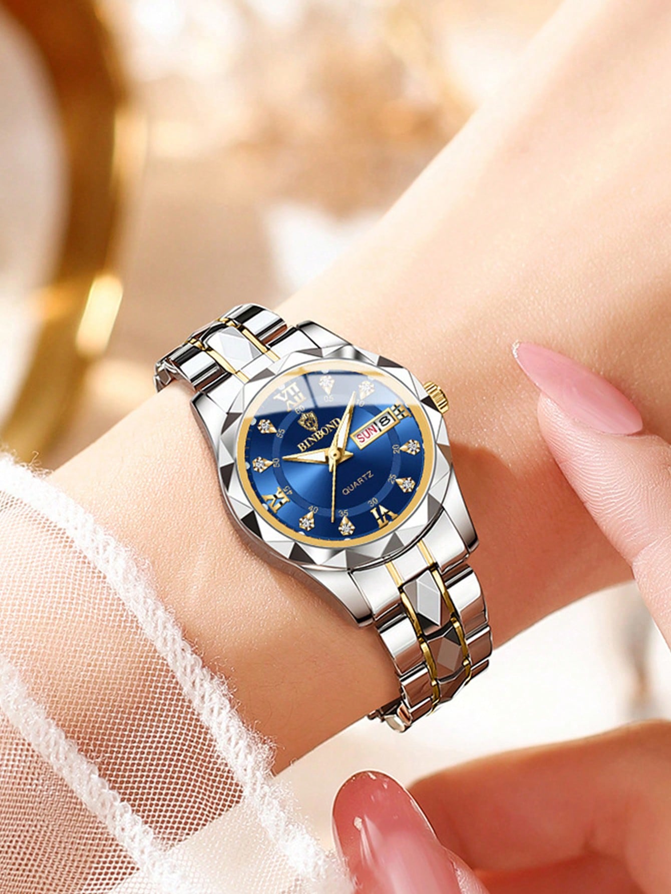 Luxury Quartz Watch For Women, Fashion Waterproof Night Light Stainless Steel Business Casual Dual Calendar Ladies Wristwatch