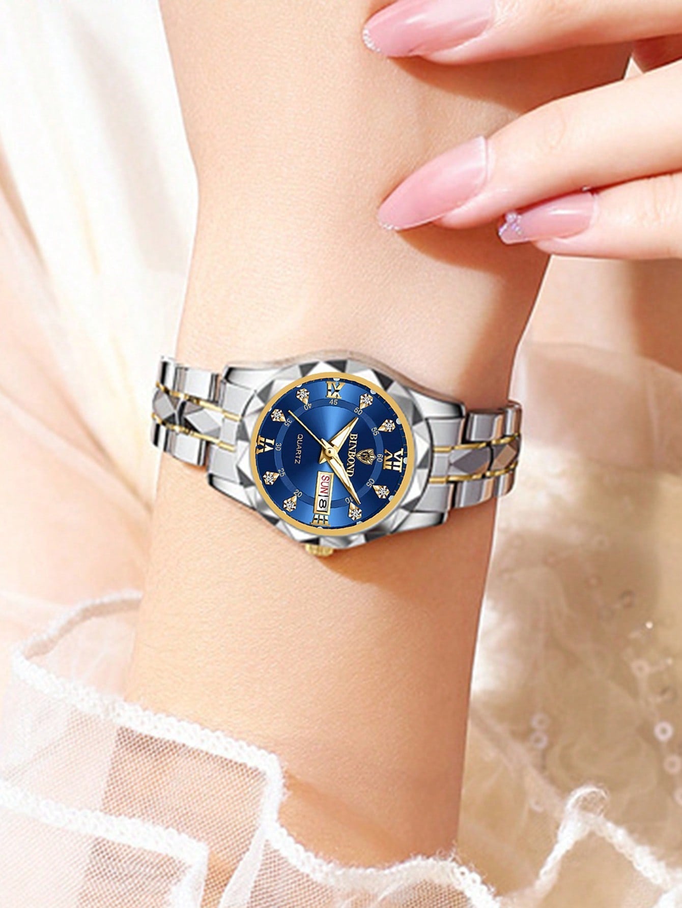 Luxury Quartz Watch For Women, Fashion Waterproof Night Light Stainless Steel Business Casual Dual Calendar Ladies Wristwatch