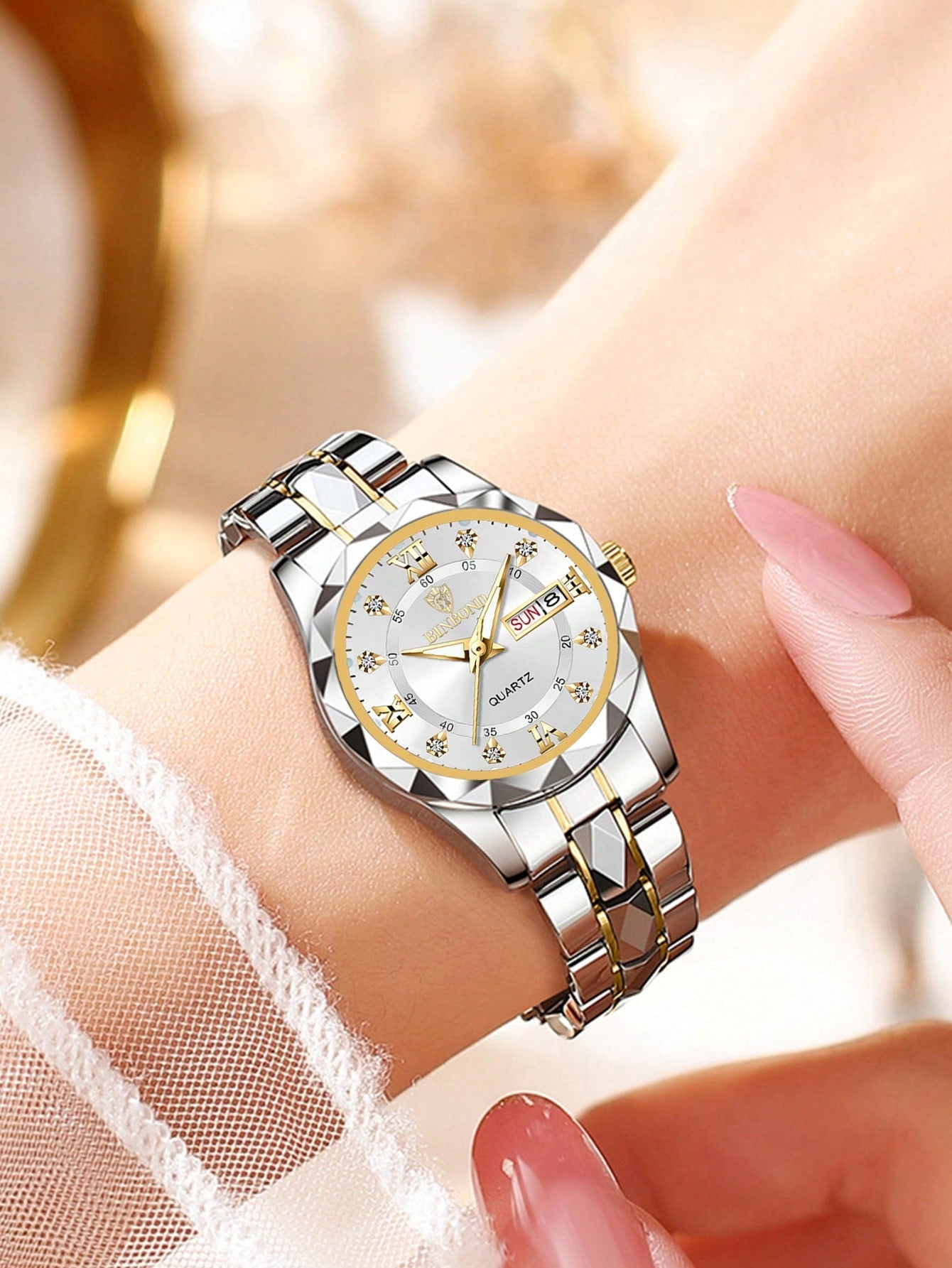 Luxury Quartz Watch For Women, Fashion Waterproof Night Light Stainless Steel Business Casual Dual Calendar Ladies Wristwatch