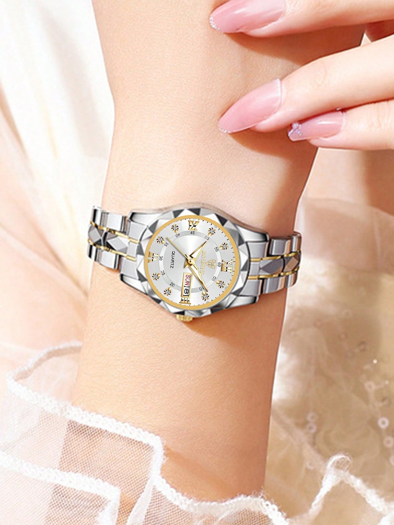 Luxury Quartz Watch For Women, Fashion Waterproof Night Light Stainless Steel Business Casual Dual Calendar Ladies Wristwatch