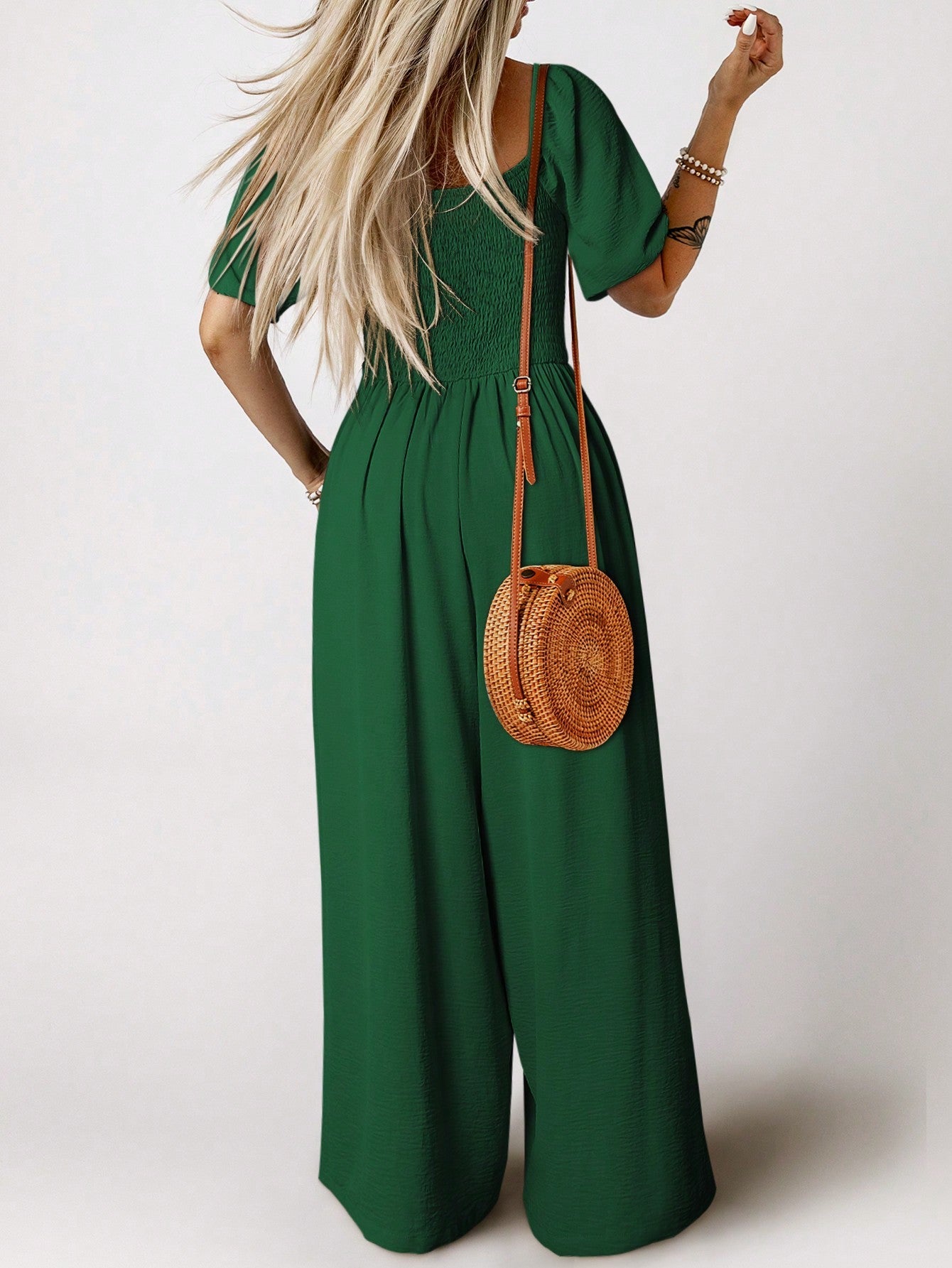 Women's Solid Color Casual Pleated Jumpsuit