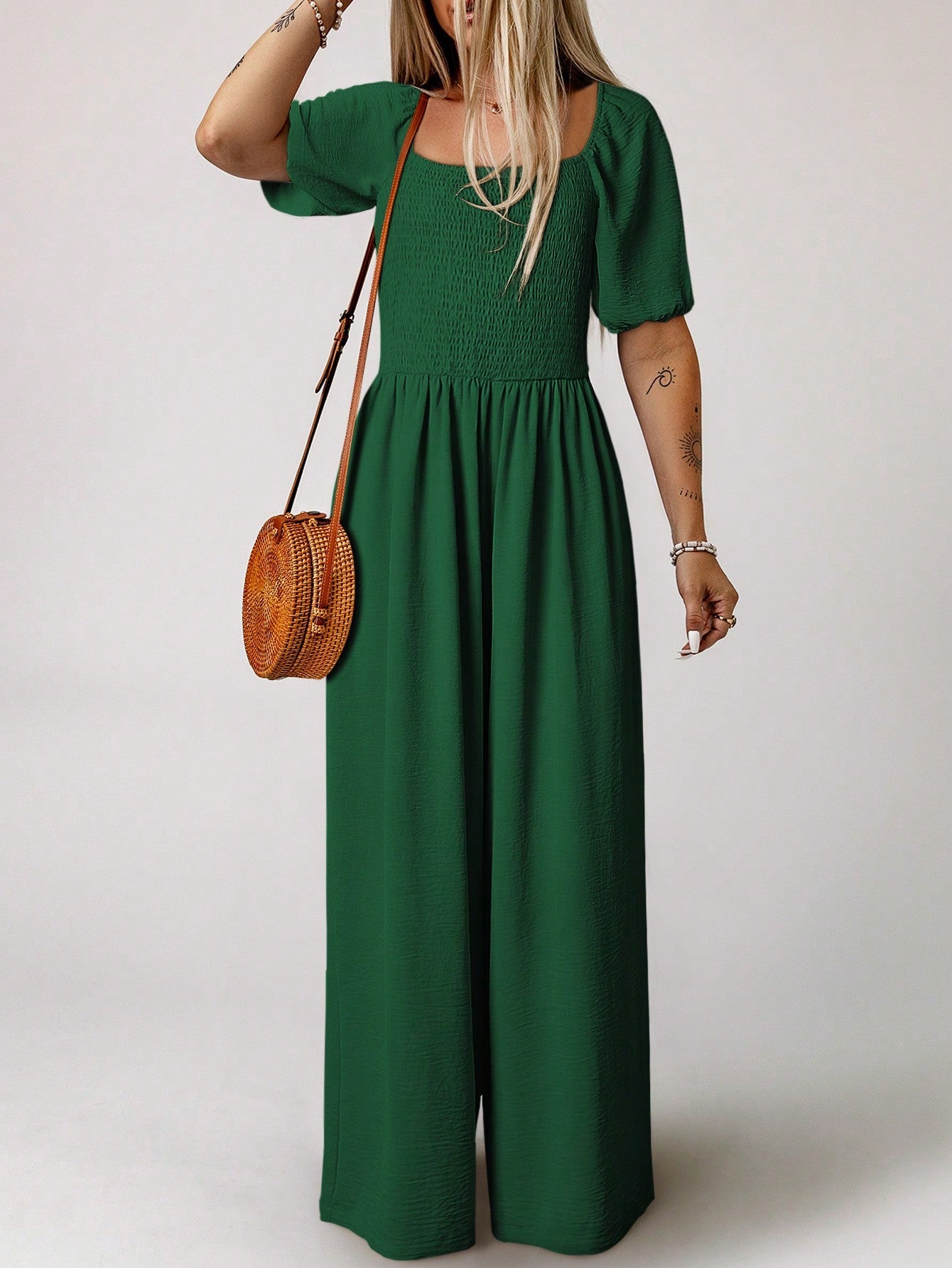 Women's Solid Color Casual Pleated Jumpsuit