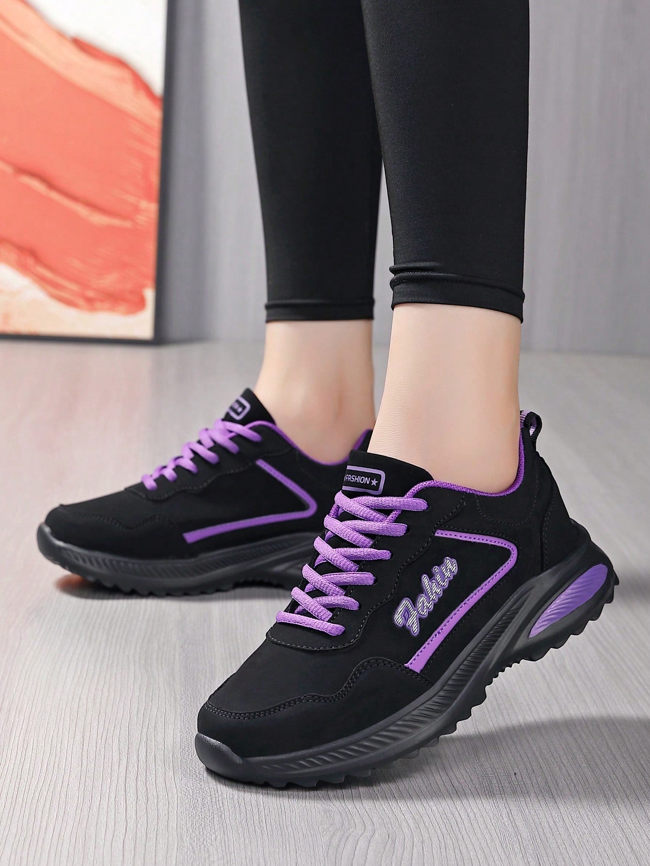 Women's Autumn & Winter Sports Shoes Leather Surface Water-proof & Anti-slippery Casual Sneakers In Black/purple