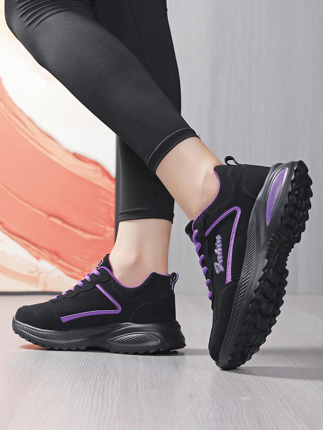 Women's Autumn & Winter Sports Shoes Leather Surface Water-proof & Anti-slippery Casual Sneakers In Black/purple