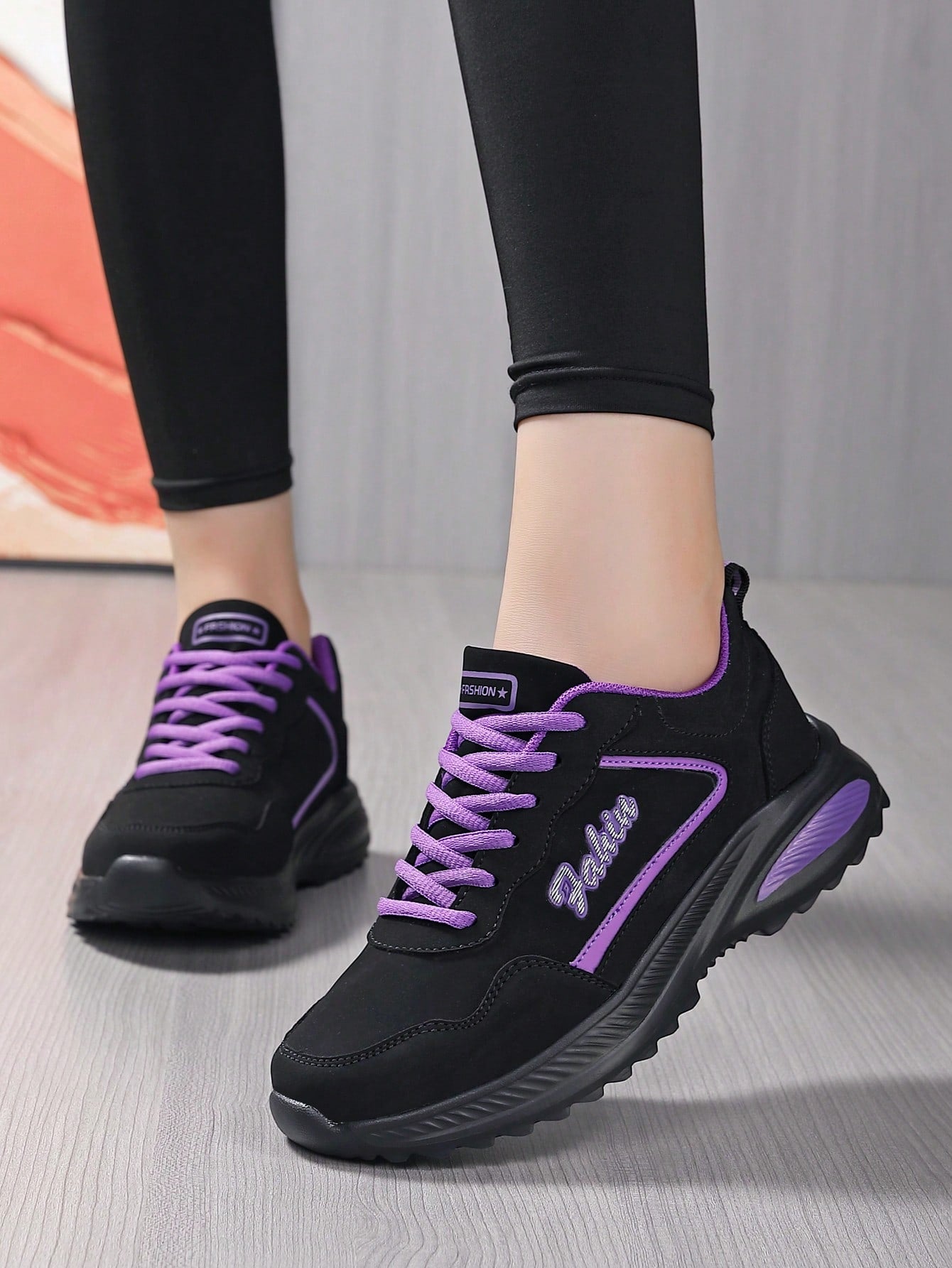 Women's Autumn & Winter Sports Shoes Leather Surface Water-proof & Anti-slippery Casual Sneakers In Black/purple