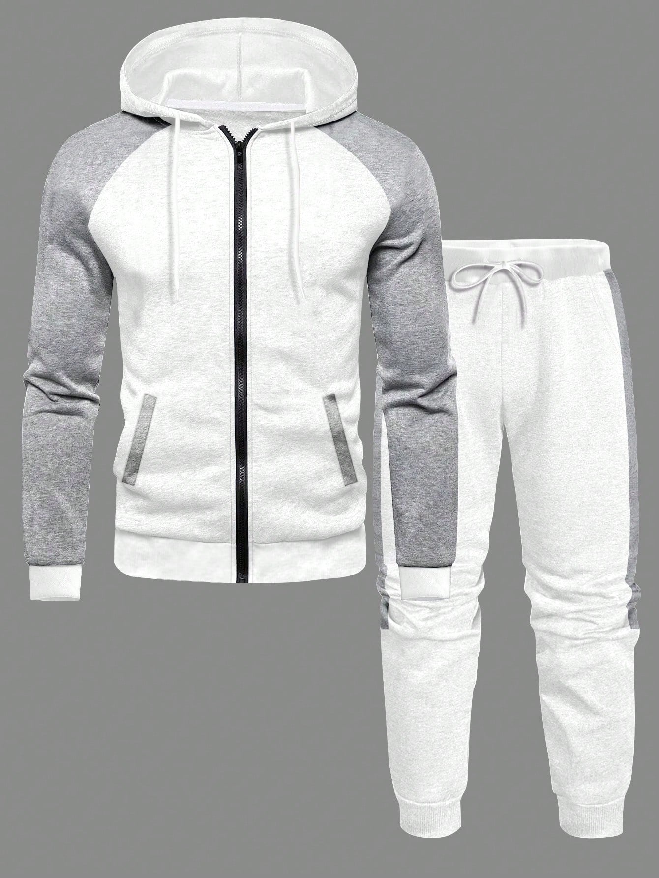 Manfinity Sporsity Men Colorblock Raglan Sleeve Zipper Hoodie & Sweatpants