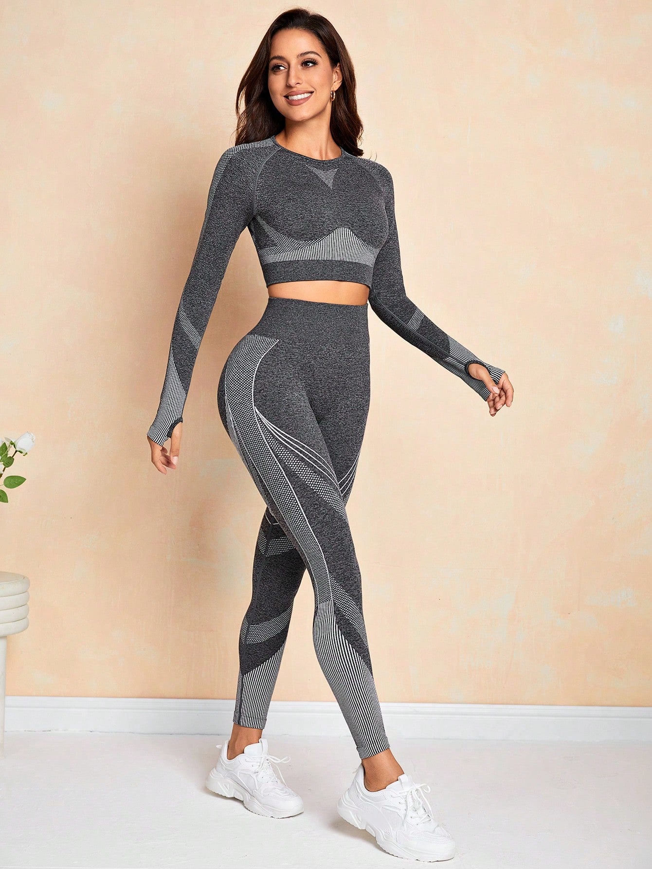 Women's Seamless Color Block Letter Printed Fitness Suit