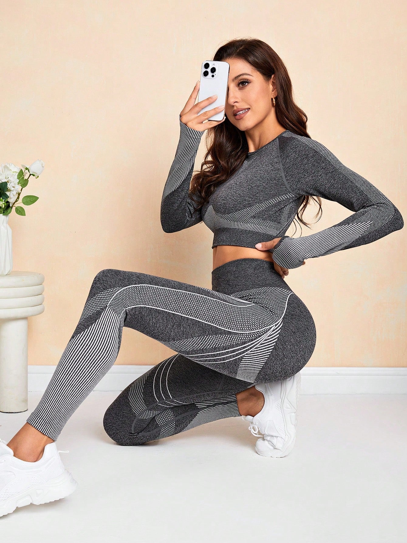 Women's Seamless Color Block Letter Printed Fitness Suit