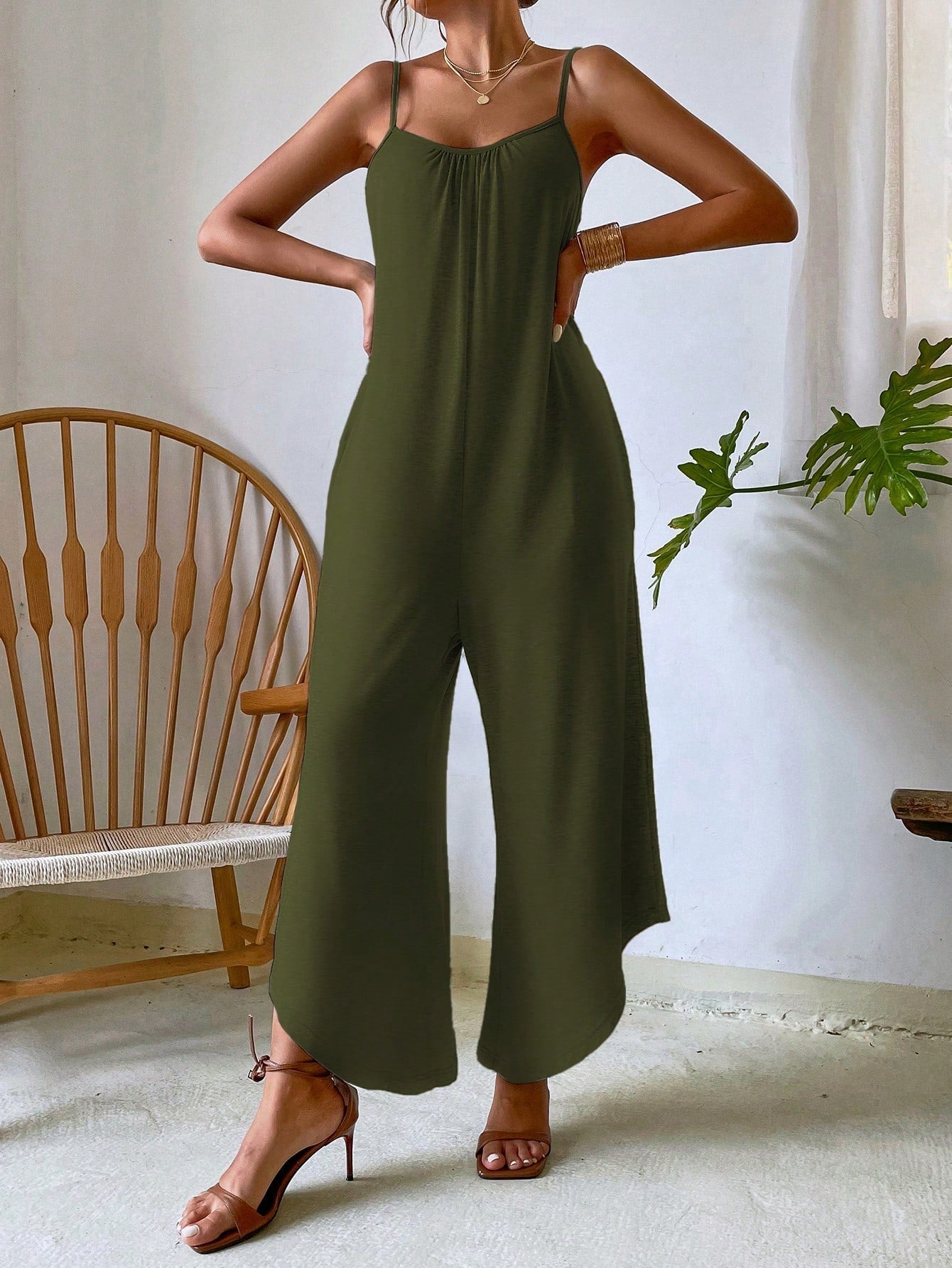 VCAY Solid Wide Leg Cami Jumpsuit