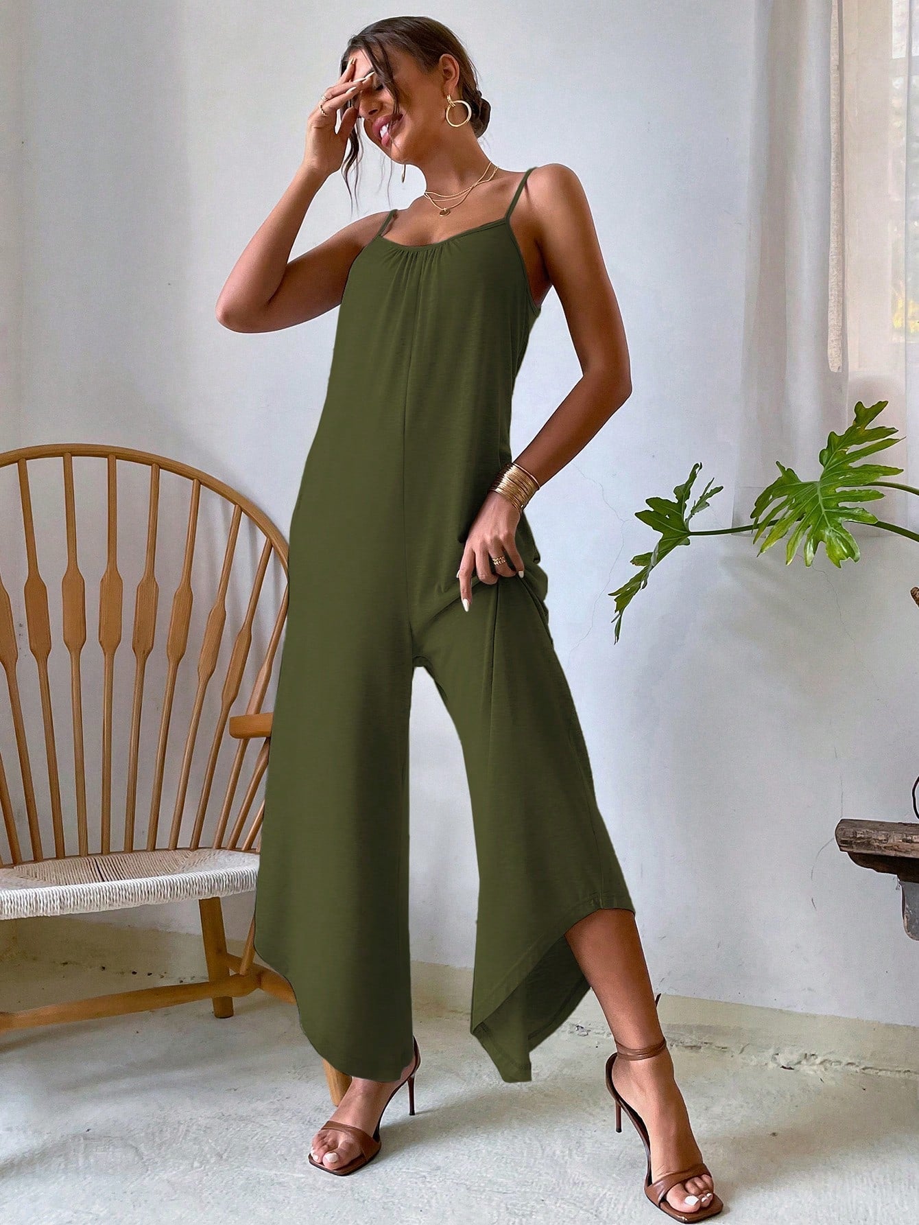 VCAY Solid Wide Leg Cami Jumpsuit