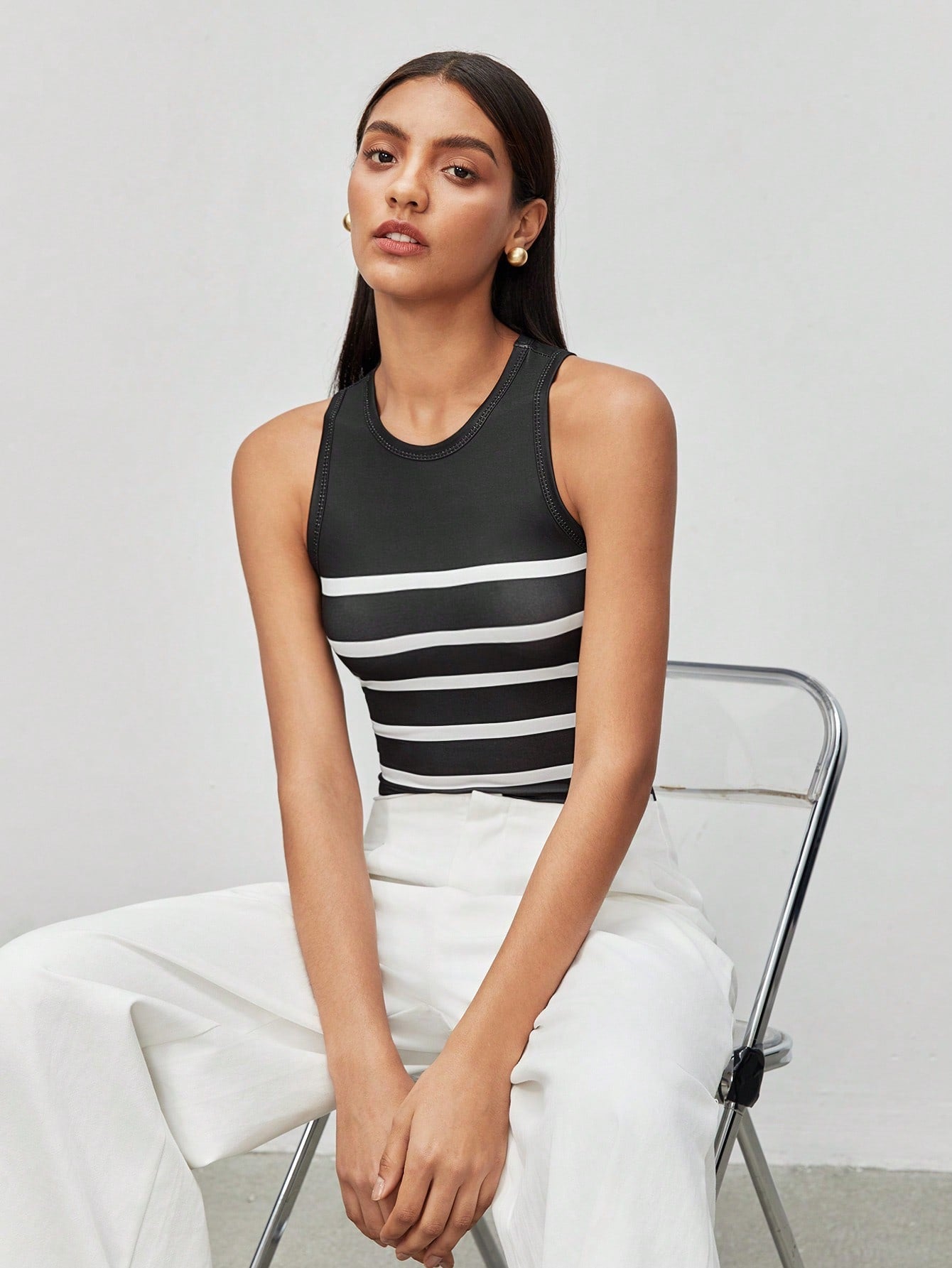 BIZwear Striped Print Tank Bodysuit