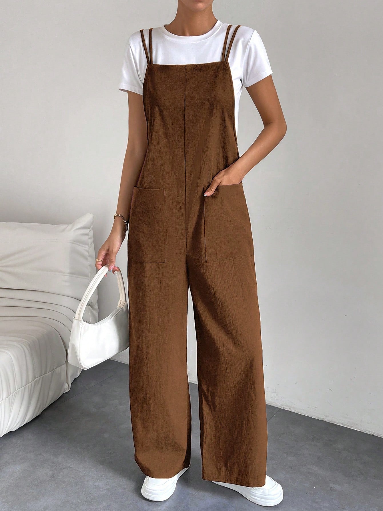 Essnce Solid Dual Pocket Overall Jumpsuit Without Tee