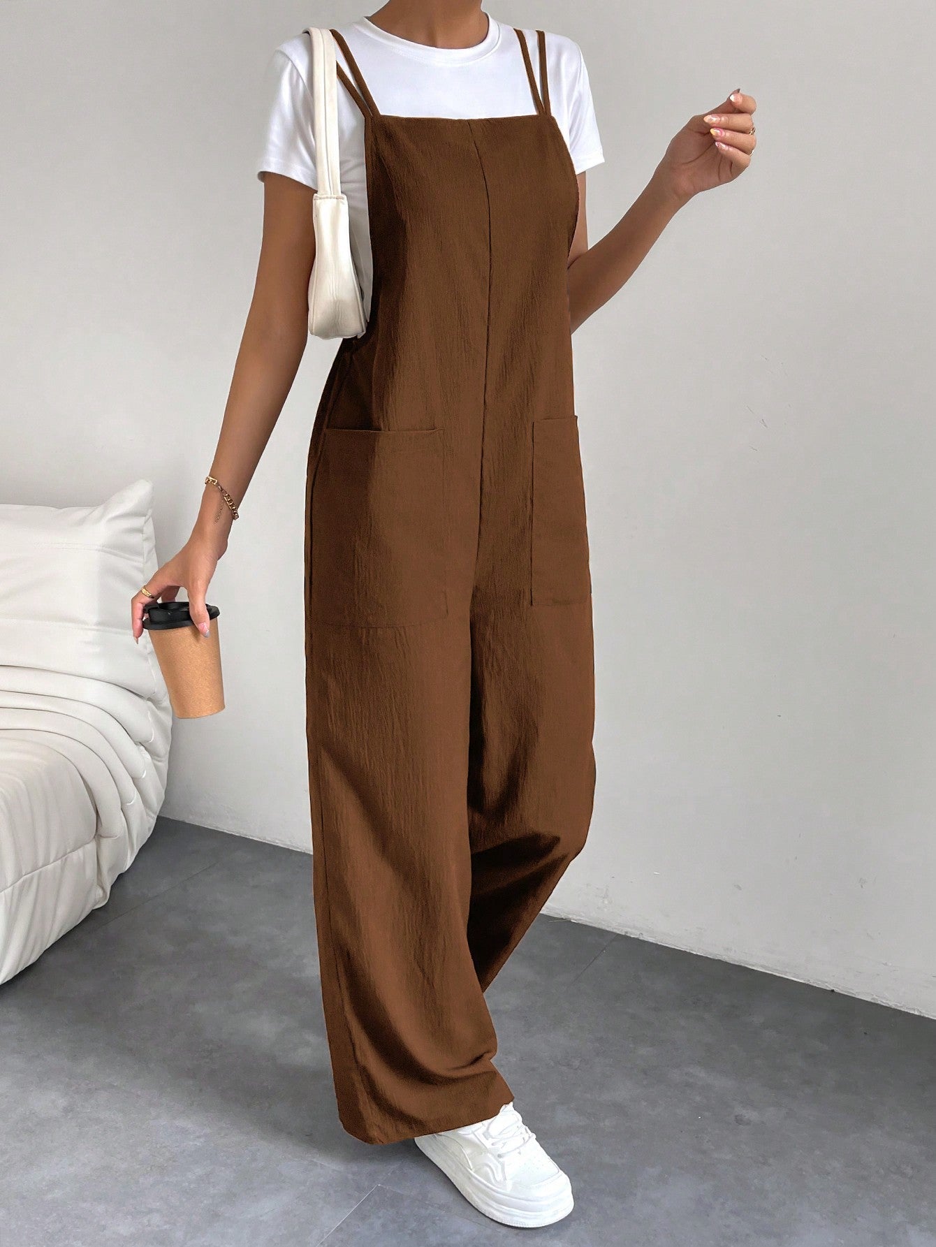 Essnce Solid Dual Pocket Overall Jumpsuit Without Tee