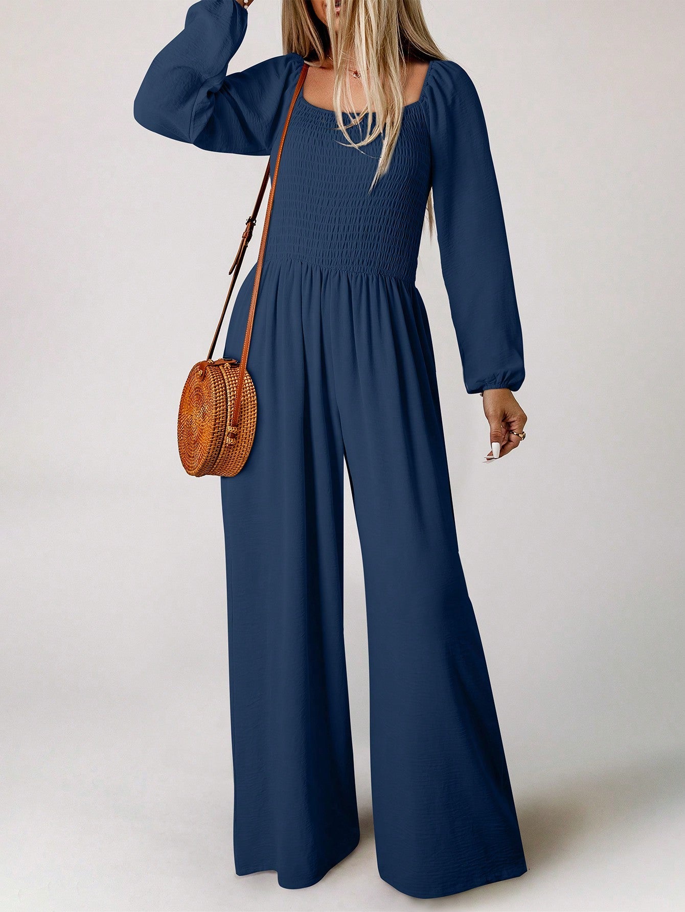 Acelitt Solid Wide Leg Jumpsuit