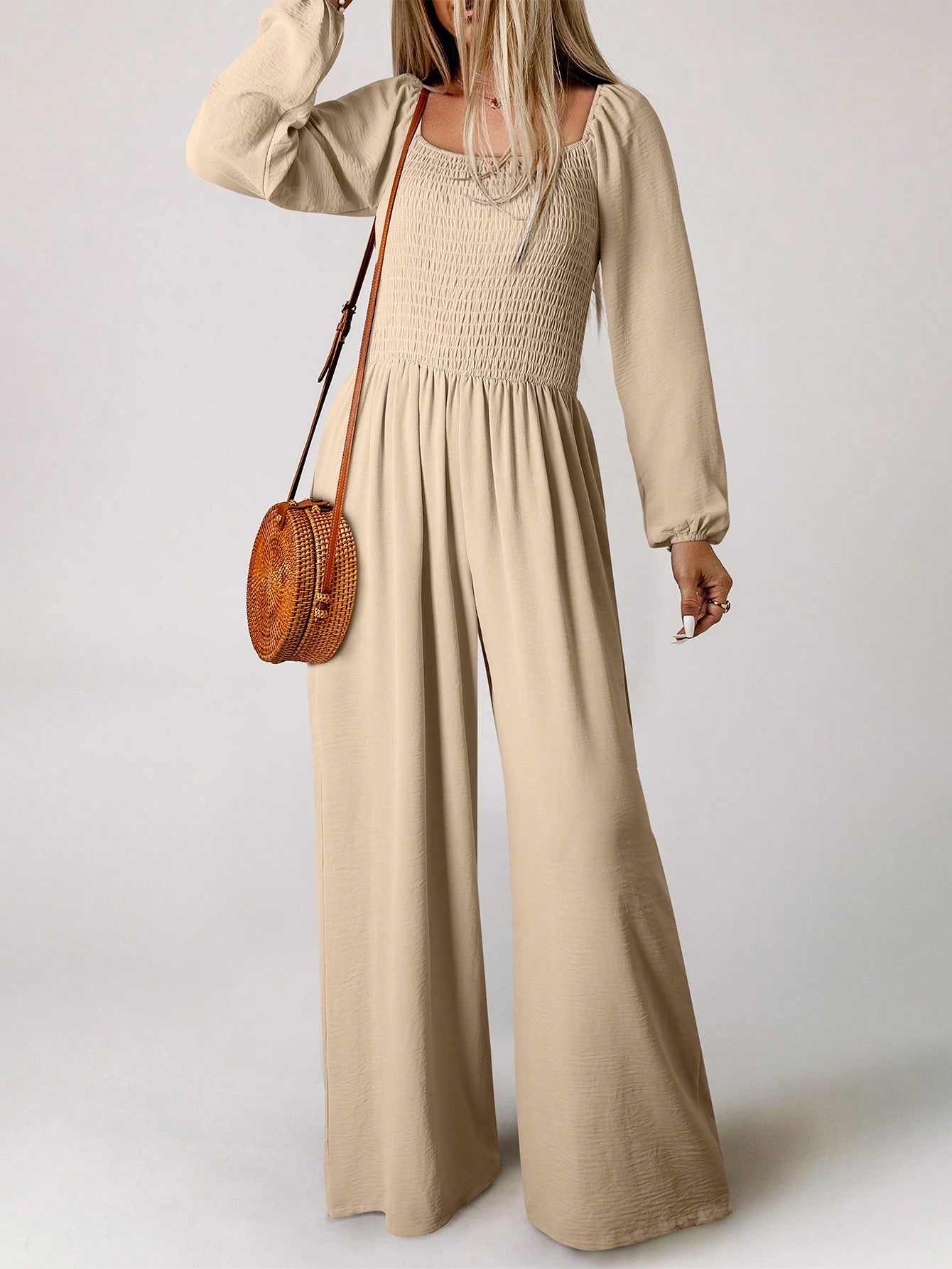 Acelitt Solid Wide Leg Jumpsuit