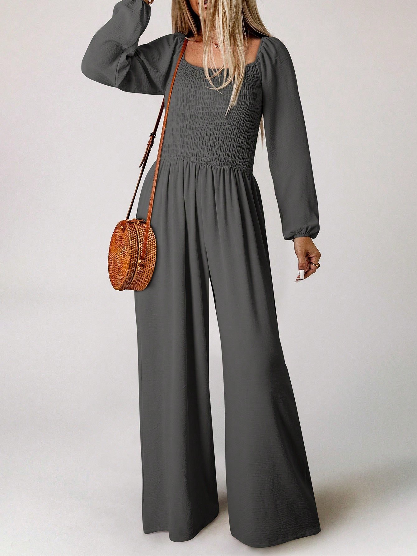 Acelitt Solid Wide Leg Jumpsuit