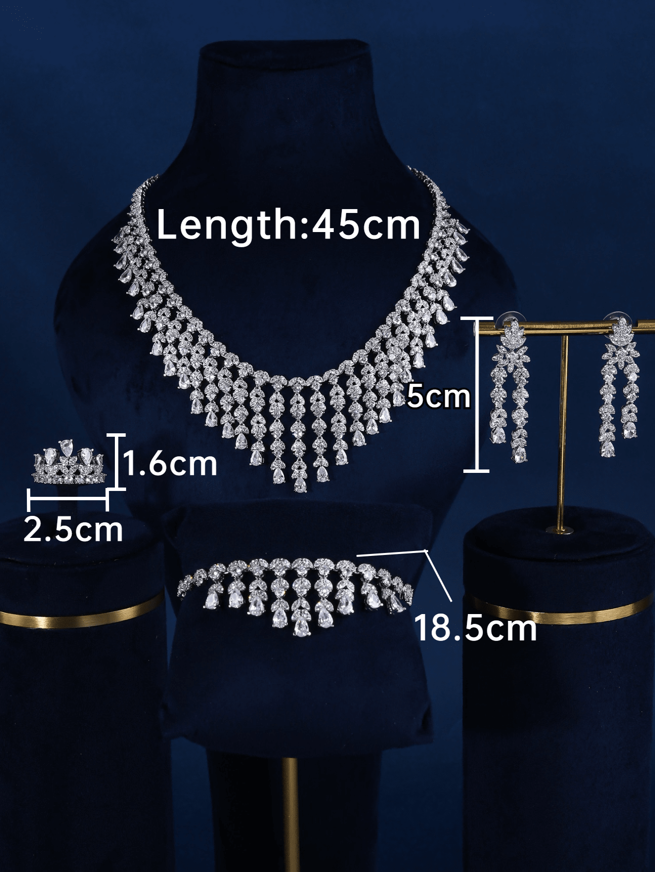 4PCS/Set Dazzling Luxury Rhodium Platinum Plating Tassels AAA Cubic Zirconia Jewelry Set Saudi Arabia Wedding Decor For Women