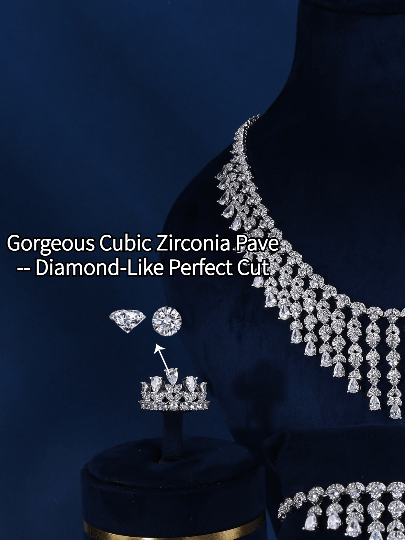 4PCS/Set Dazzling Luxury Rhodium Platinum Plating Tassels AAA Cubic Zirconia Jewelry Set Saudi Arabia Wedding Decor For Women